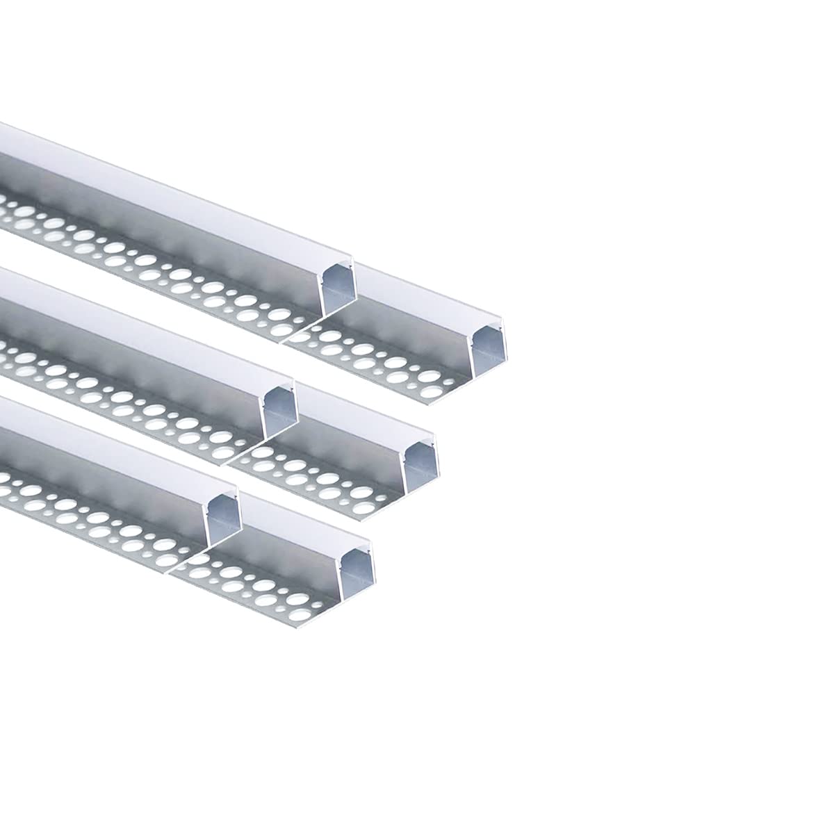 Besseto Plaster-in LED Channel 6 Pack 3.3FT/1 Meter Trim Edge Tile LED Strip Aluminum Channel, Trimless Recessed Drywall Aluminum LED Profile with Milky Diffuser and End Caps