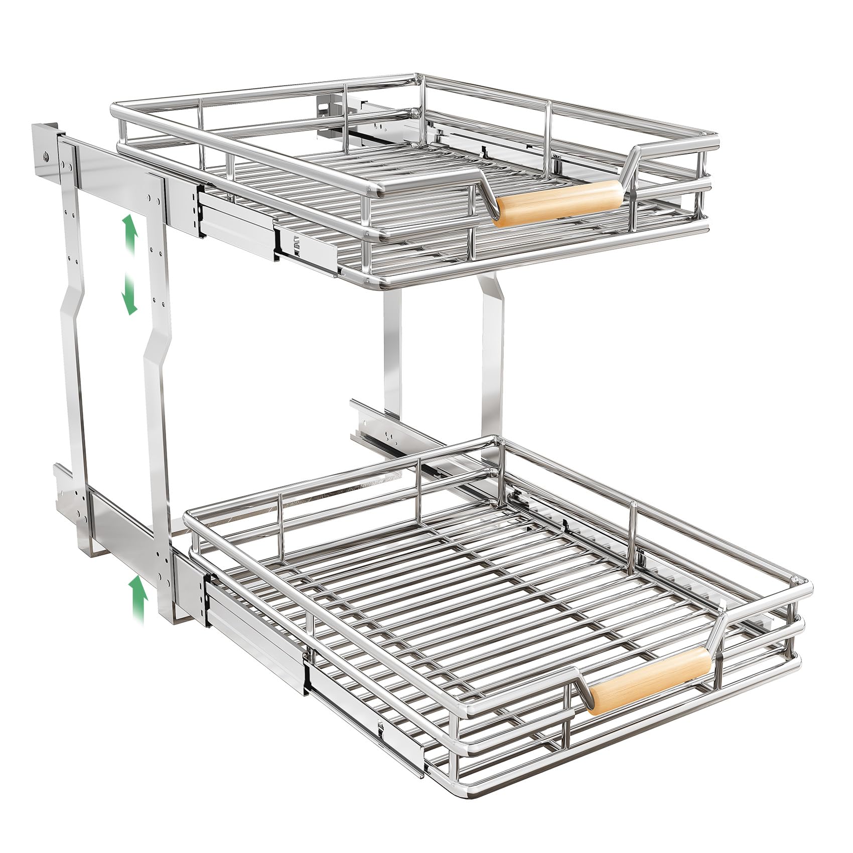 Pull out Cabinet Organizer, 2 Tiers 17"W X 21"D, Heavy Duty Smooth Sliding Under Cabinet Shelves for Pots and Pans, Full-Extension Roll out Drawers, Slide out Organization for Home Kitchen Pantry