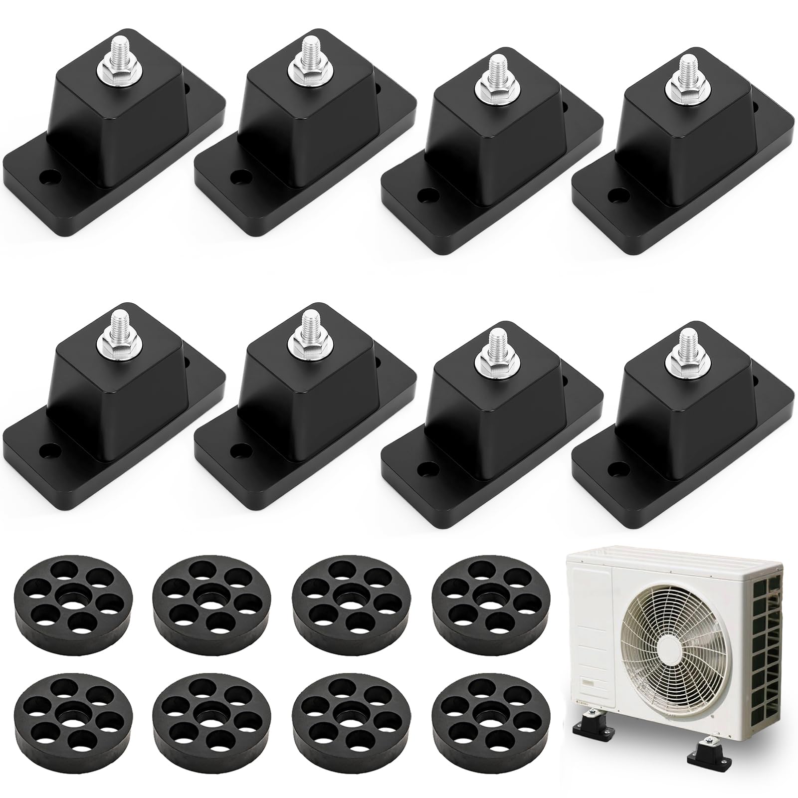 WRINGKIT 8 Pack Rubber Vibration Isolator Mounting Bracket, Anti Vibration Shock Absorbing Pads for Outdoor Mini Split Air Conditioner Condenser, Ground Stand for AC Units