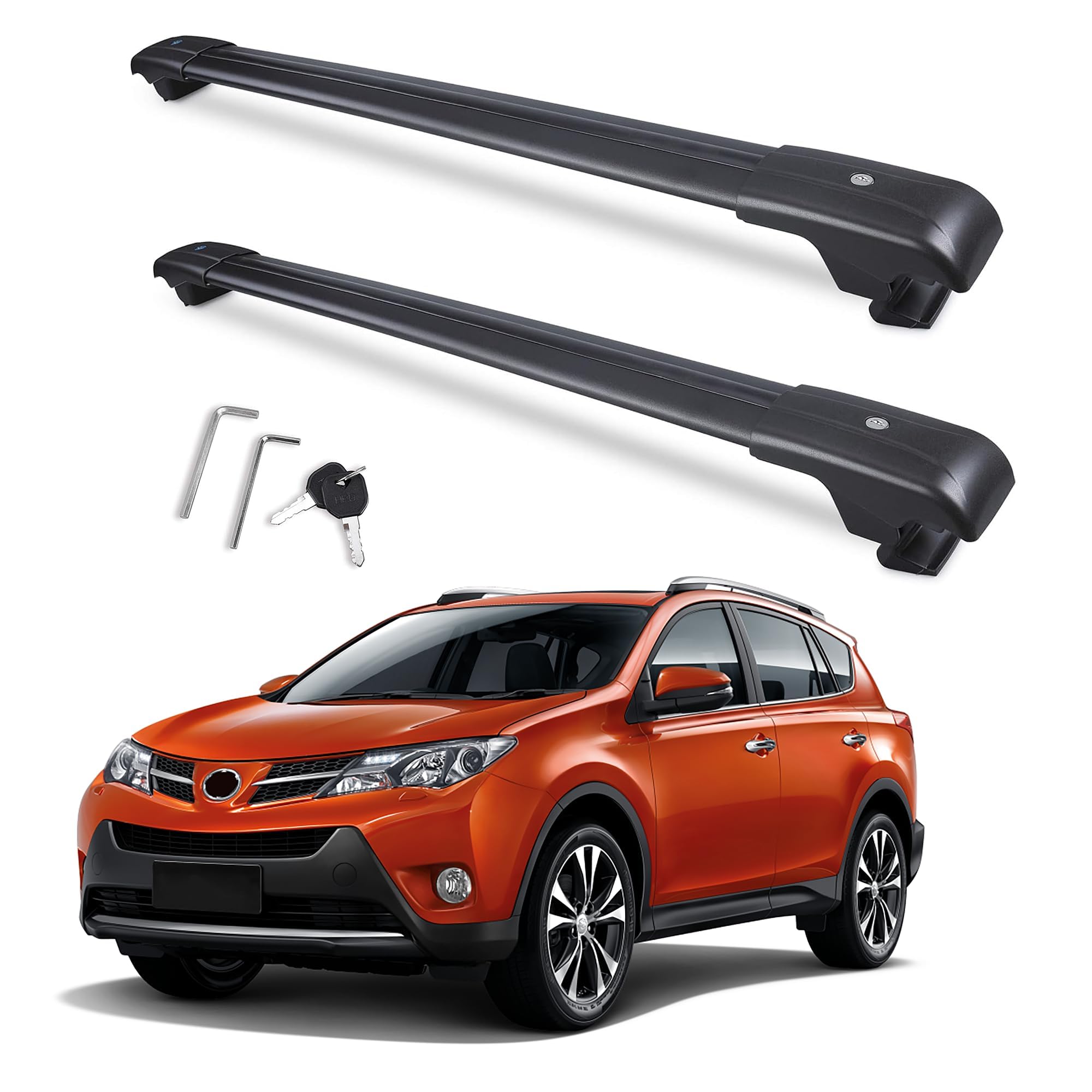 Autekcomma 260lb Loading Weight Heavy Duty Roof Rack CrossBars Replacement for 2013-2018 Toyota RAV4,Anti-Corrosion,Aluminum Black Matte with Anti-Theft Locks (ONLY FIT Original Side Rail)