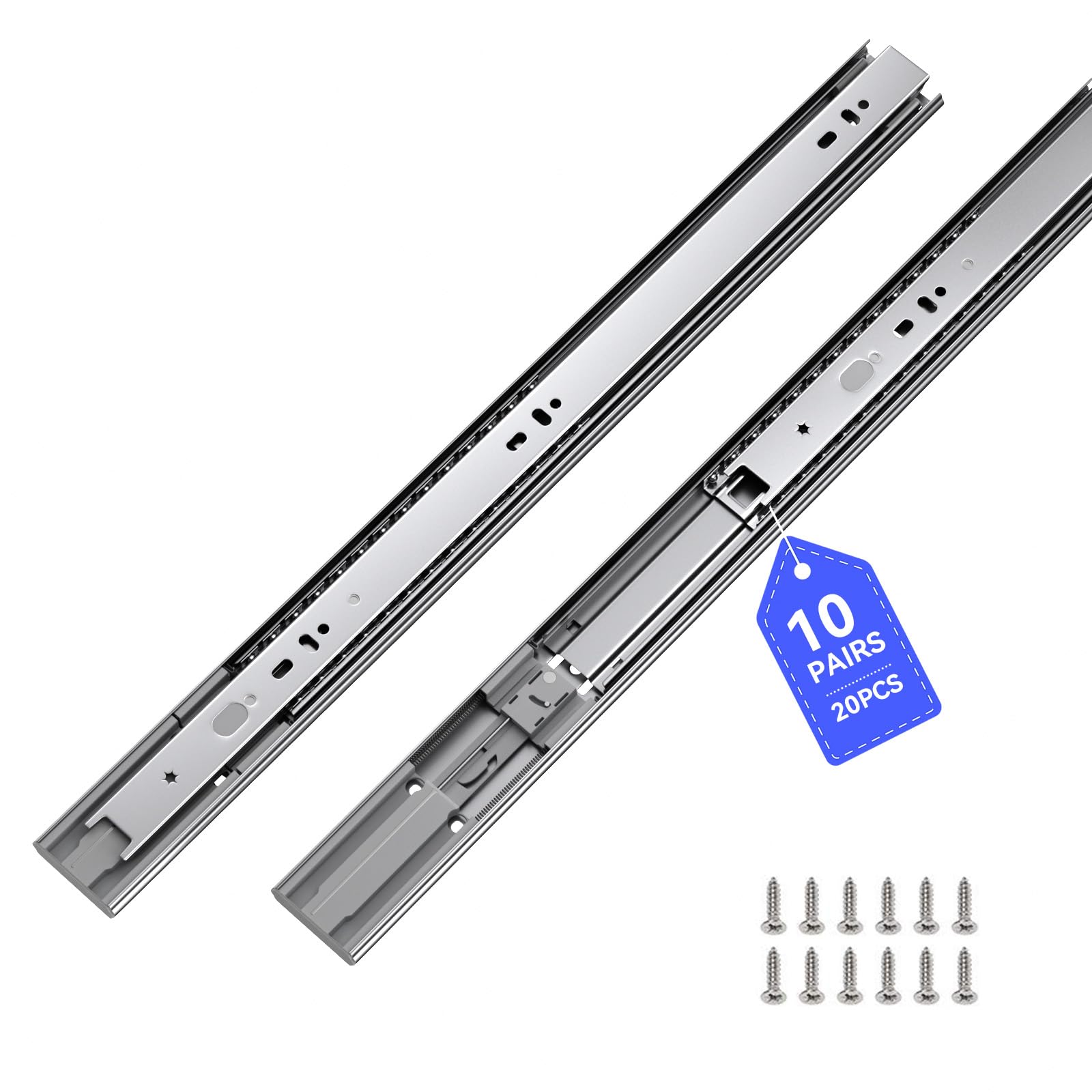 LONTAN 10 Pairs Soft Close Drawer Slides 24 Inch Side Mount Heavy Duty Cabinet Drawer Glides - Ball Bearing Full Extension Kitchen Cabinet Rails 100 LB Capacity