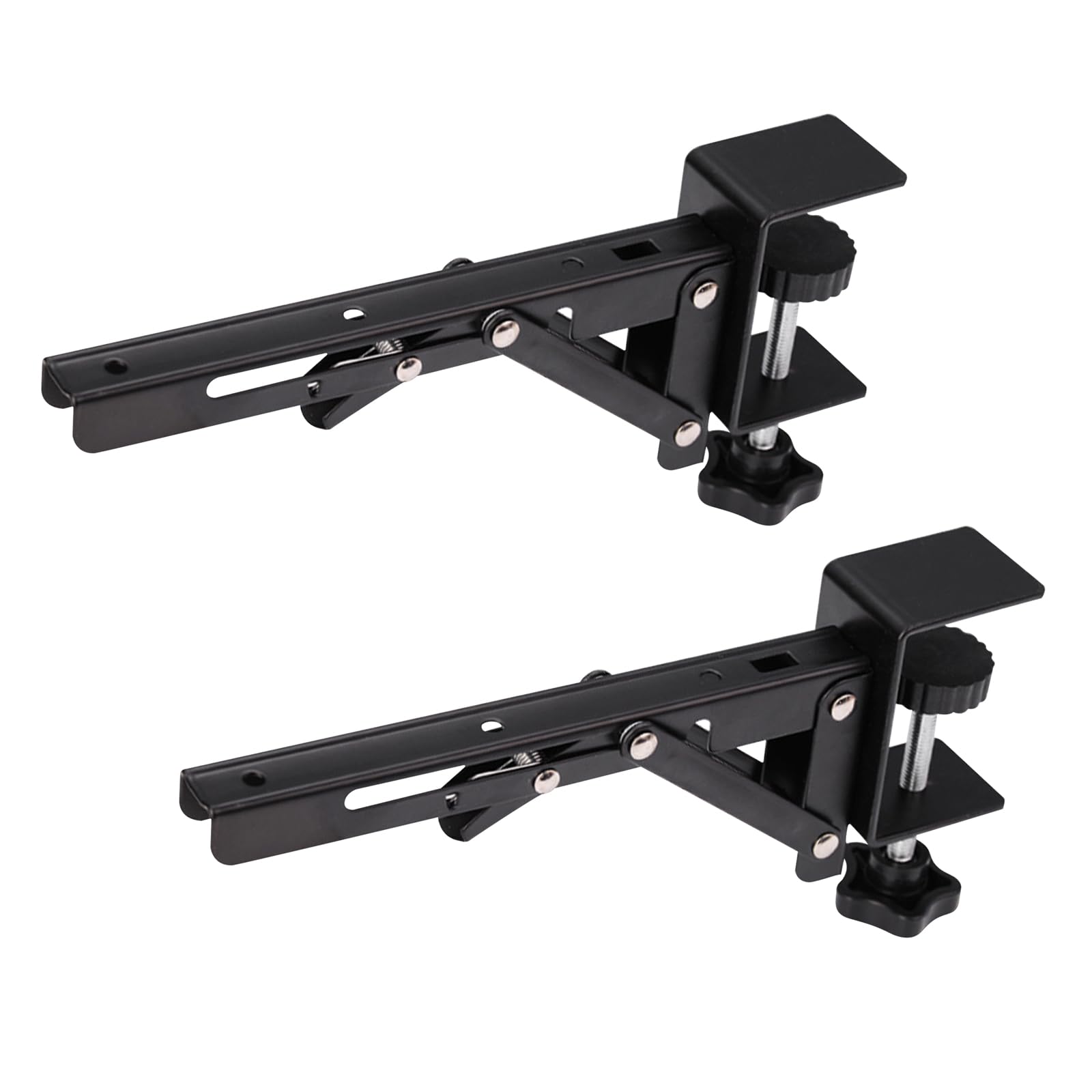 2 Sets Desk Extender Holder Support, Foldable Steel Bracket Extender Keyboard Rack Folding Shelf Brackets with C-Clamp, for Corner Keyboard Tray (Tray Not Included)