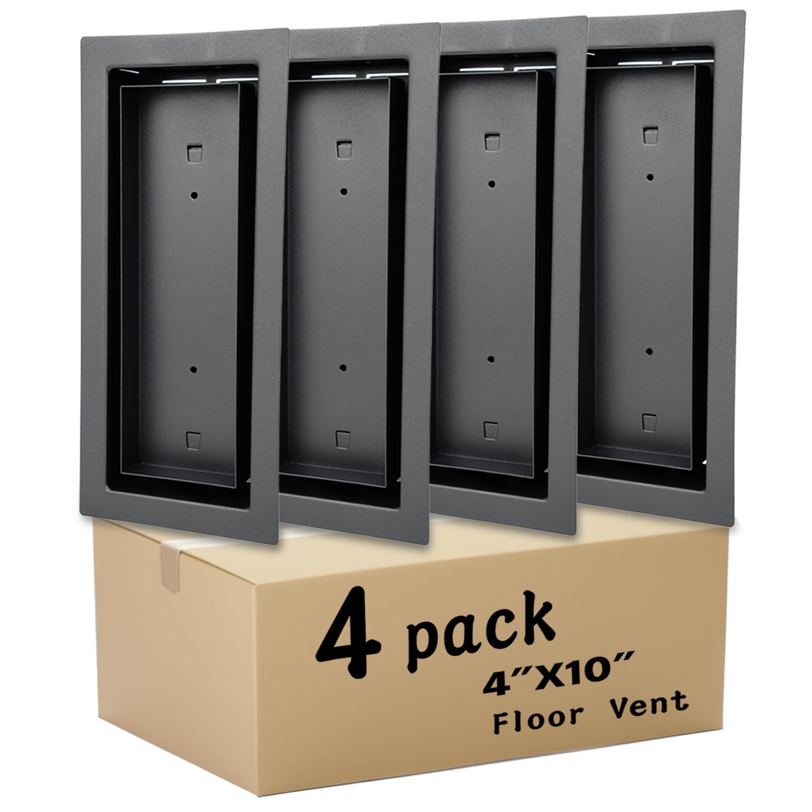 4 Pack 4x10 inch Floor Register, Steel Floor Vent Covers, Drop-in Floor Register, Ideal for Tile, Wood and Other Flooring Inserts, Black