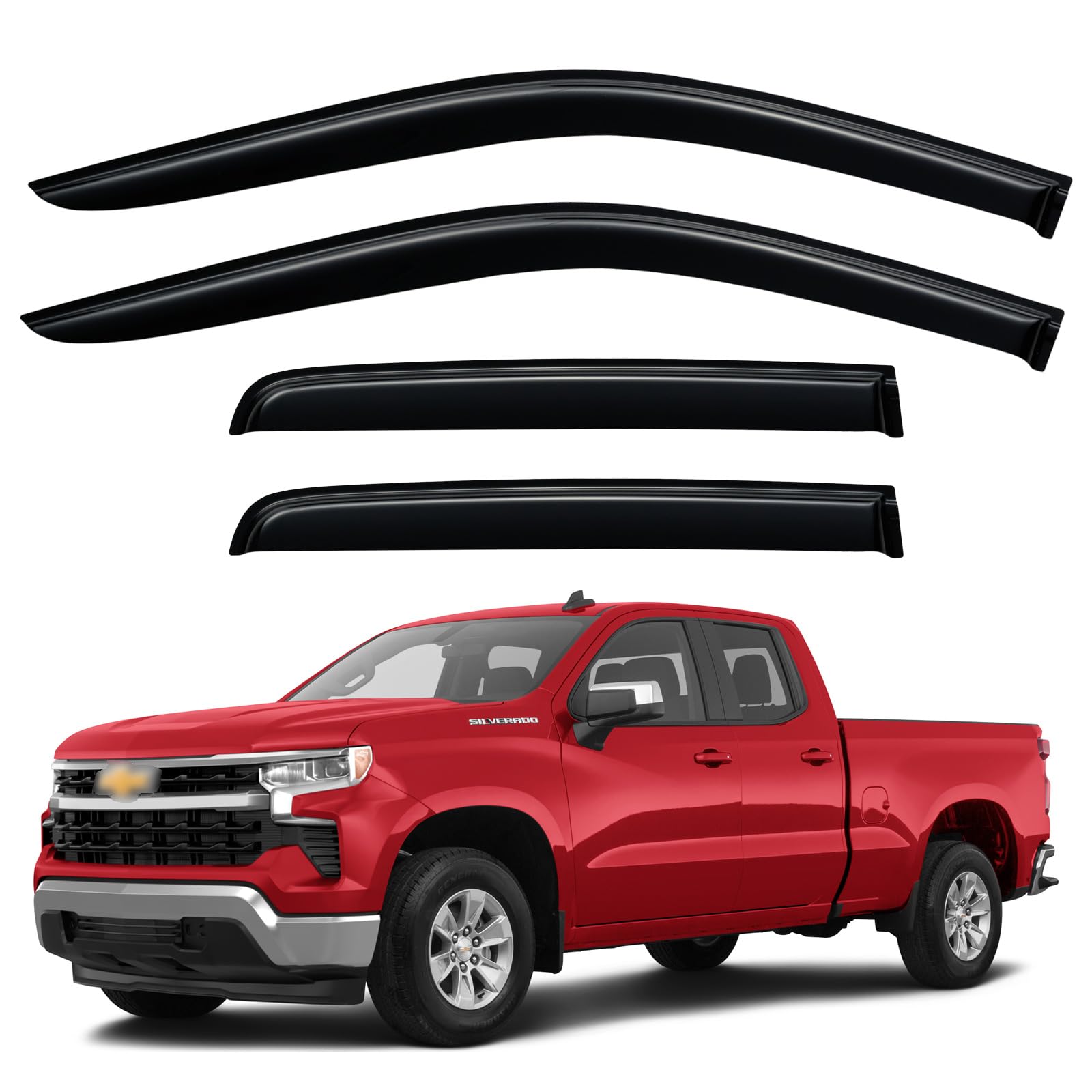 YQAUTEC Out-Channel Window Visors Rain Guards 19-26 Silverado Sierra 1500 HD