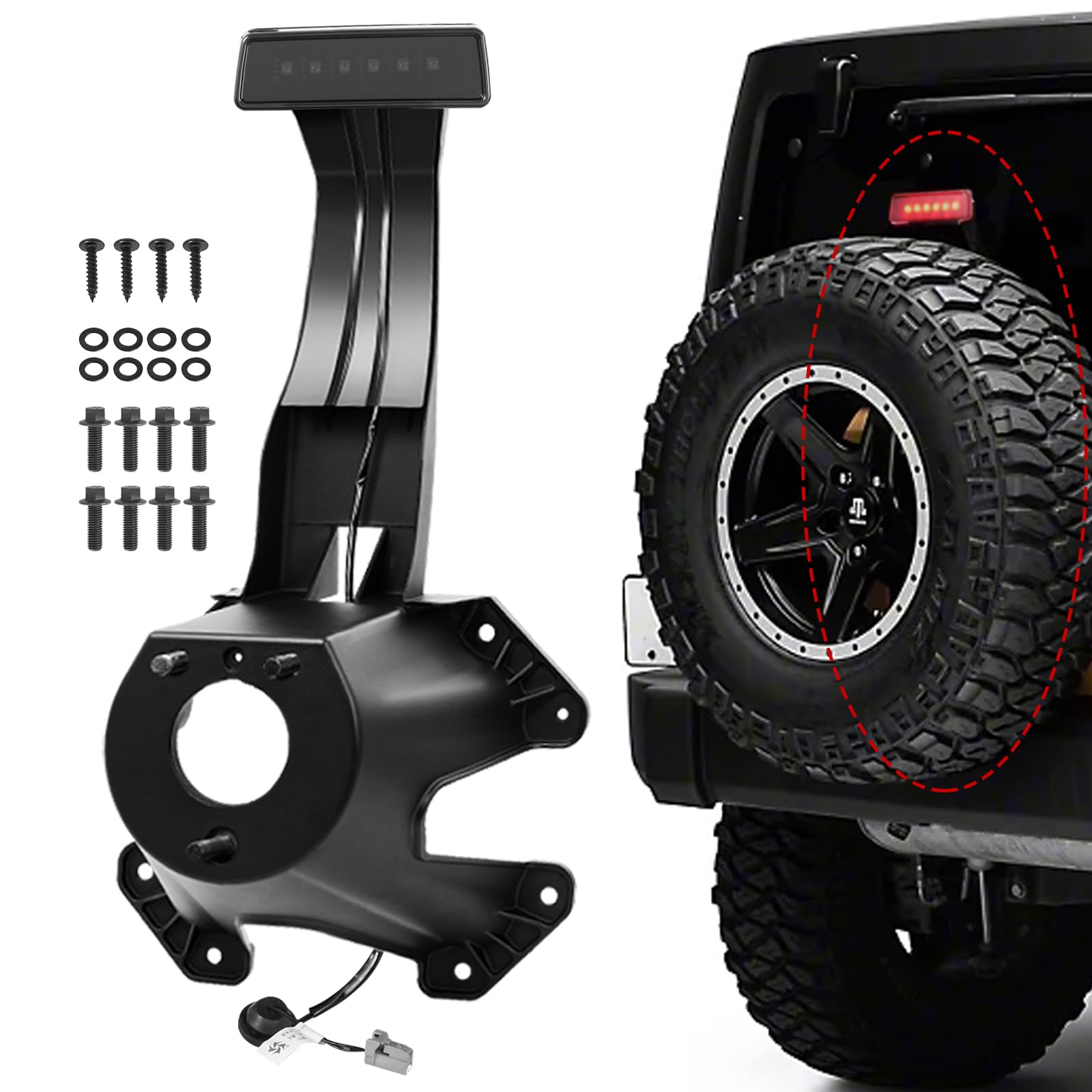 Spare Tire Mount & Third Brake Light for 2007-2018 Jeep Wrangler JK 55397217AJ