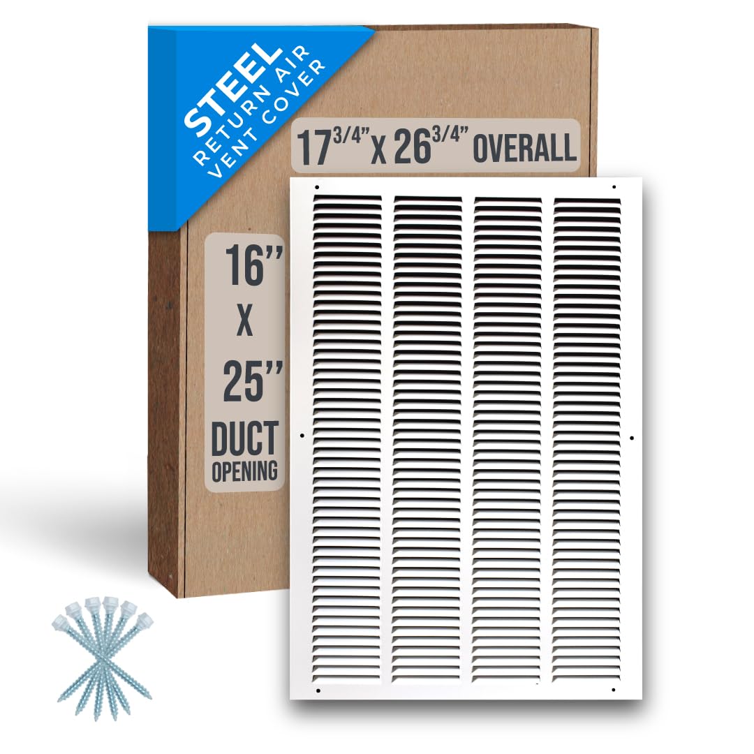 Fits 16x25 Duct Opening | Steel Return Air Grille by Handua | Vent Cover Grill for Sidewall and Ceiling | White | HVAC Cold Air Intake Grille | Outer Dimensions: 17.75"W X 26.75"