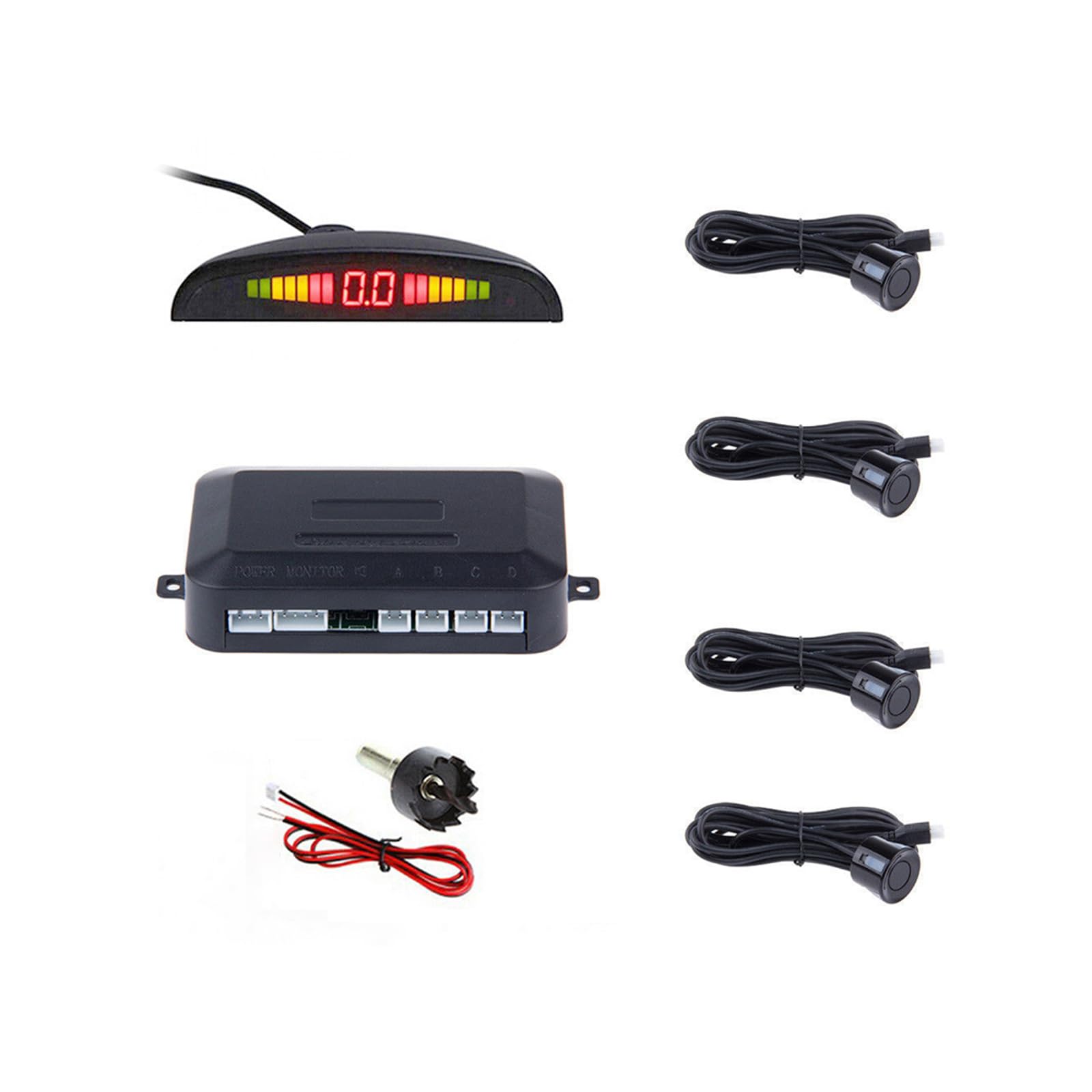 Car Parking sensors,4 Sensors kit Parking sensors Buzzer Radar,Desplay LED,Acoustic Auto Reverse Backup System, 6m Sensor Cable for Pickup Trucks, Small Trucks, etc (Black)