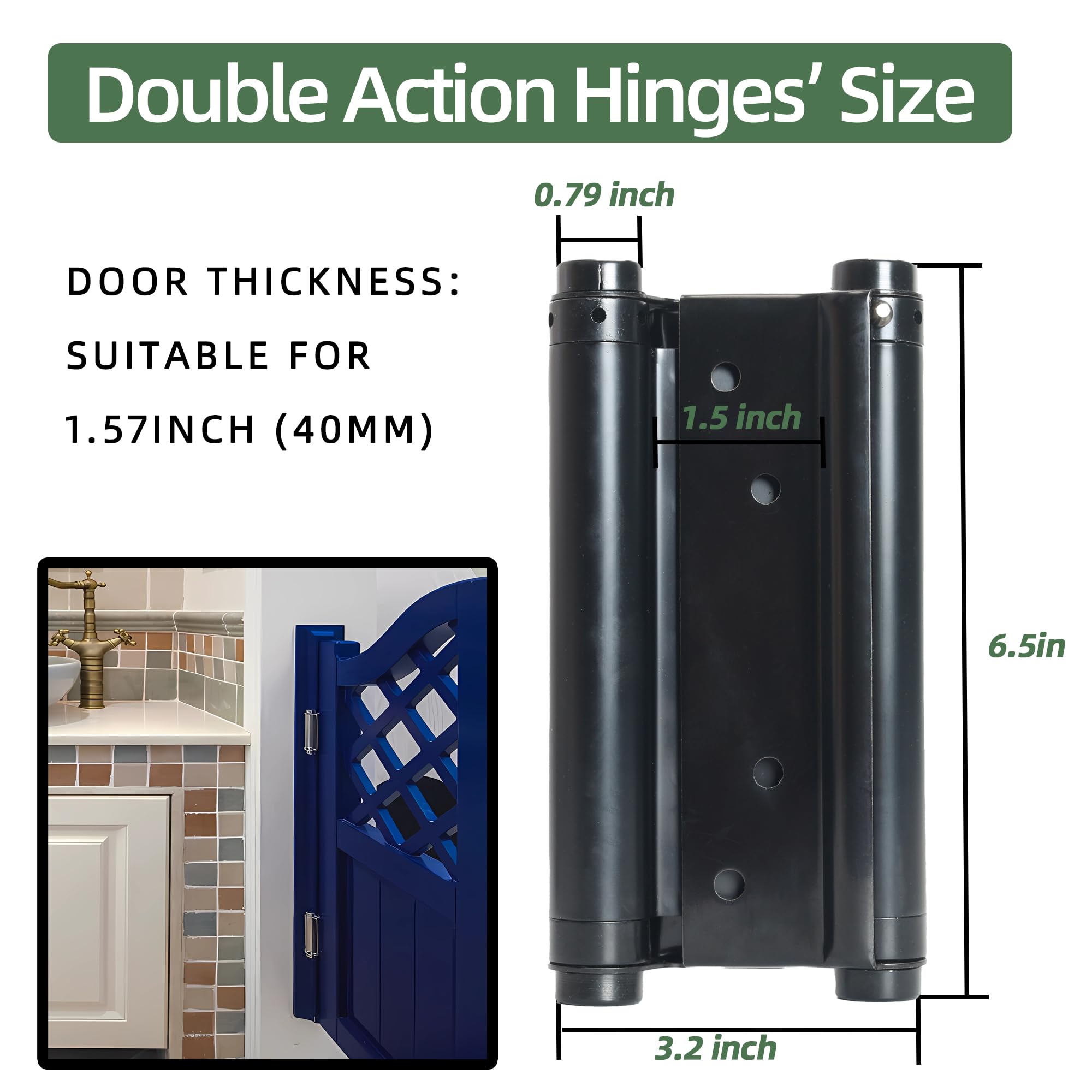 6" Double Action Cafe Saloon Spring Hinges Black Adjustable Auto Close 2 Pack