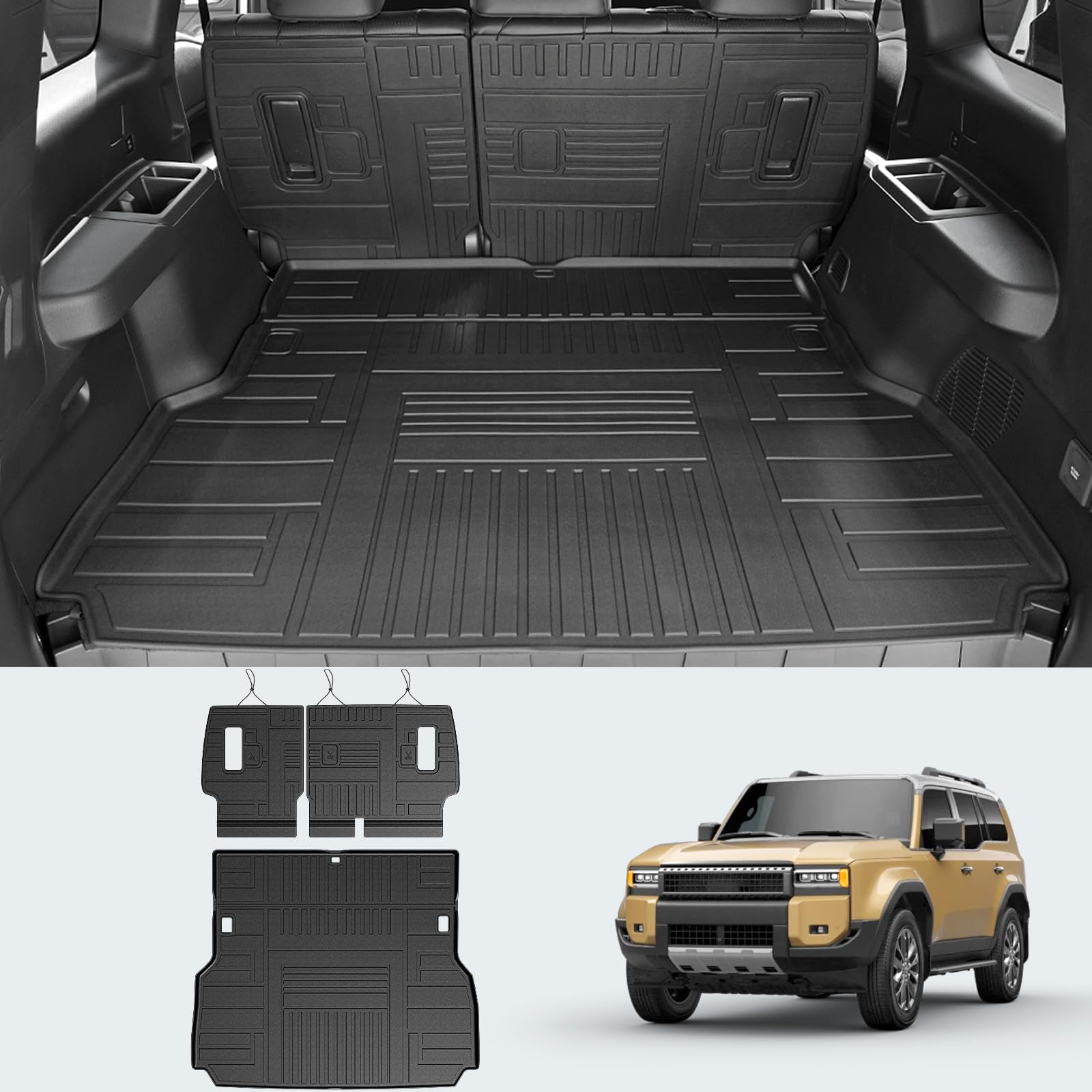 LUMWAY Cargo Mat for 2026 2025 2024 Toyota Land Cruiser, Trunk Mat with Backrest Mat All Weather Protection Cargo Liner Replacement for Toyota Land Cruiser Accessories