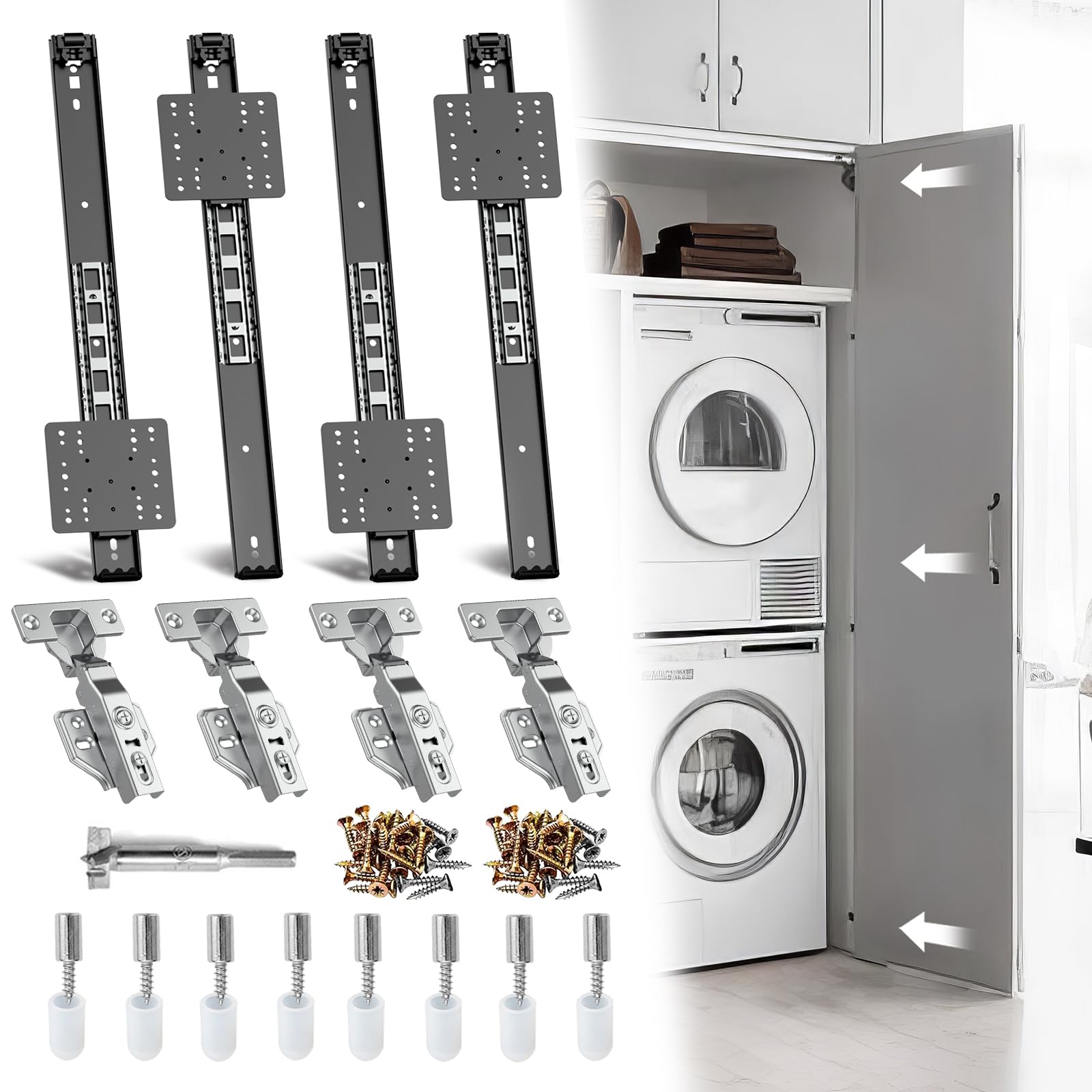 Pisman 16" Pocket Door Slides & Hinges Hardware Kit for Inset Cabinet Doors