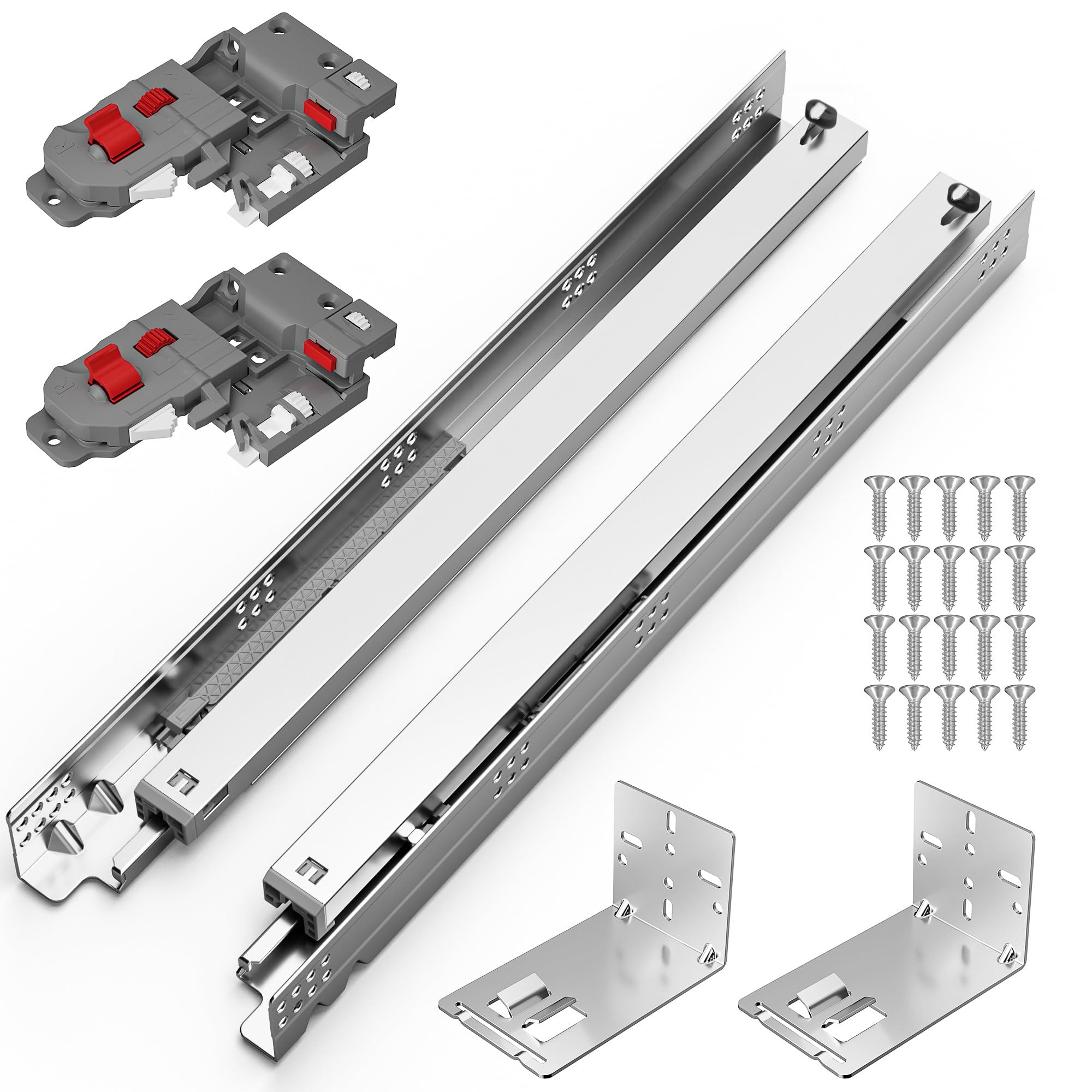 Chibery 12 15 18 21 Inch Undermount Soft Close Drawer Slides, Full Extension 3D Locking Device, Rear Mount Brackets, Concealed Bottom Mount Rails for face Frame Cabinet, 100 LB（18 inch, 1 Pair）