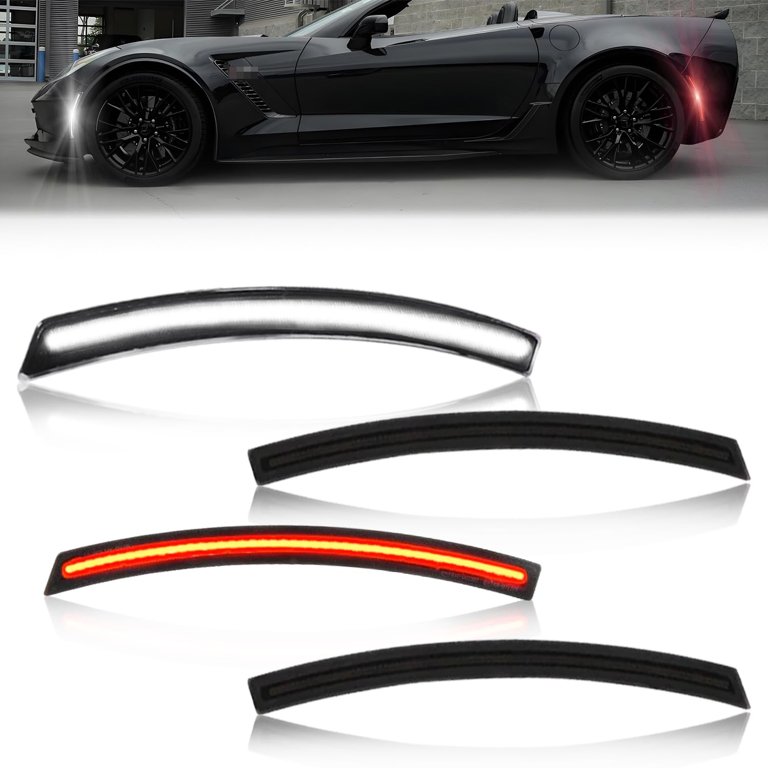 Smoked LED Side Marker Lights for 2014-2019 Corvette C7 White and Red 4PC