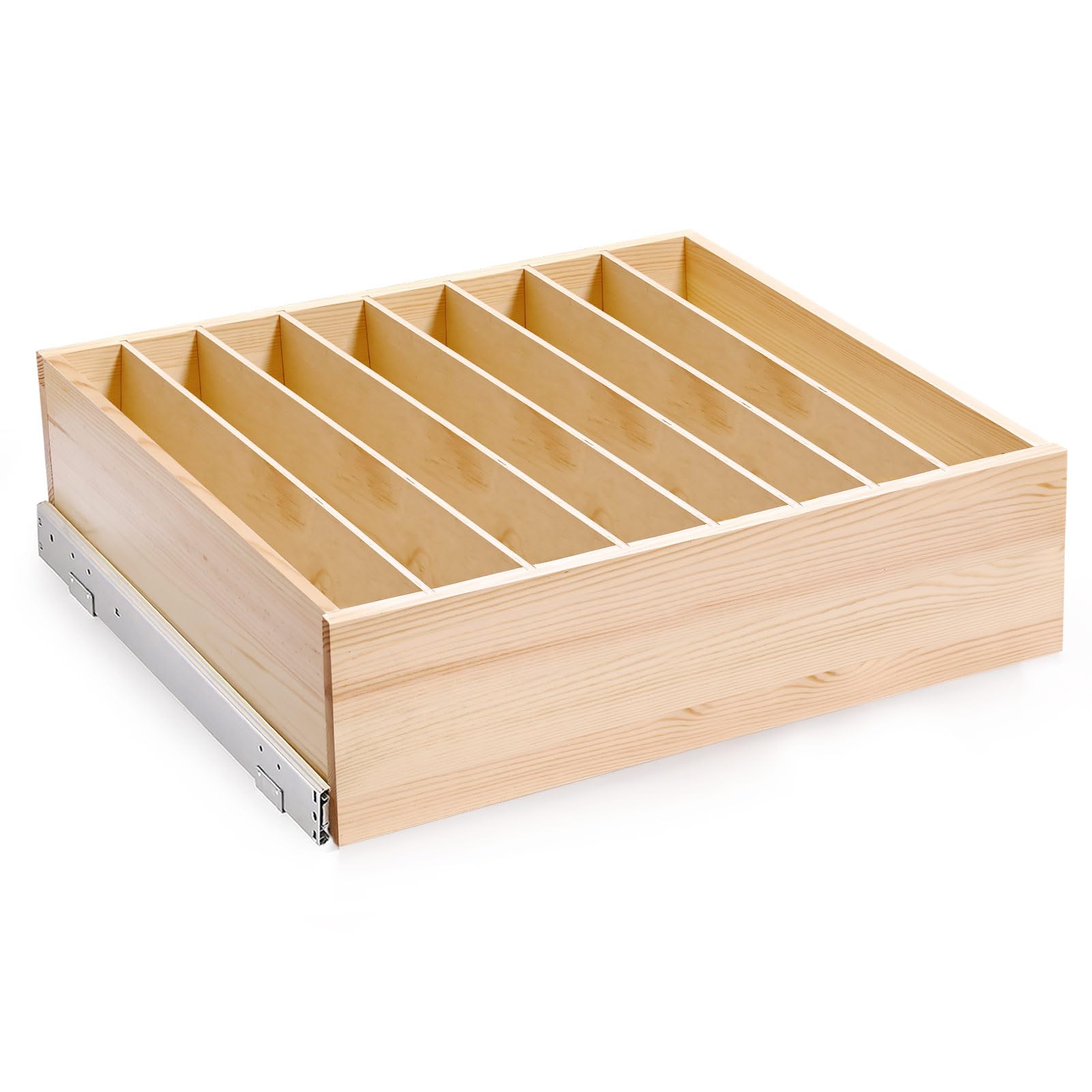 Mulush Pull Out Cabinet Organizer with Divider, 31''W×21''D×7''H Soft Close Wood Drawer for Kitchen Pantry, Finished, Heavy-Duty, Bottom Assembly (Wood Drawer Part Width is 30'')