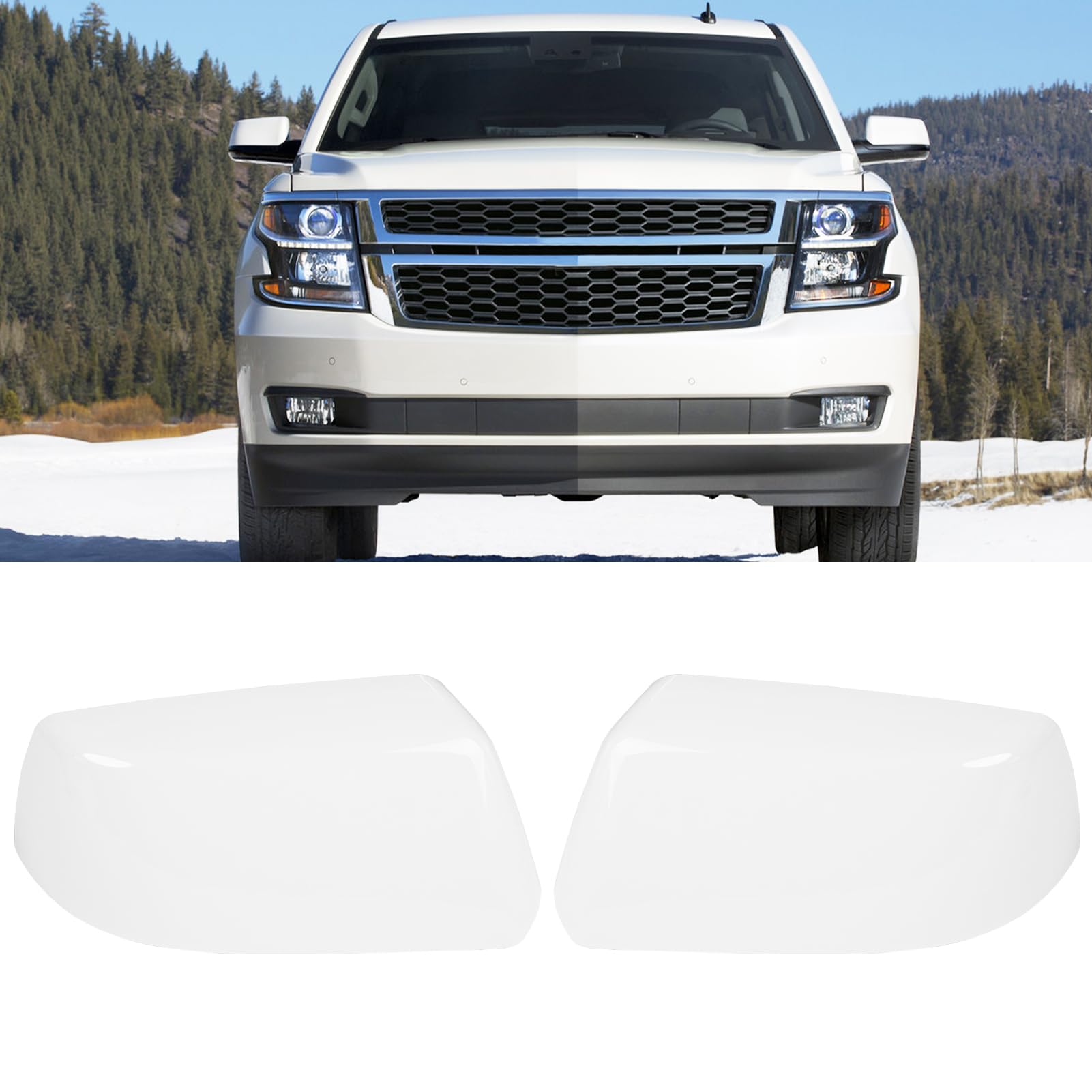 Moonlinks Compatible with Chevy Tahoe/Suburban GMC Yukon/Yukon XL 2015-2020 Mirror Cover , White Left & Right Side Clip-on Mirror Cap WITHOUT Turn Signal for Cadillac Escalade 2015-2019