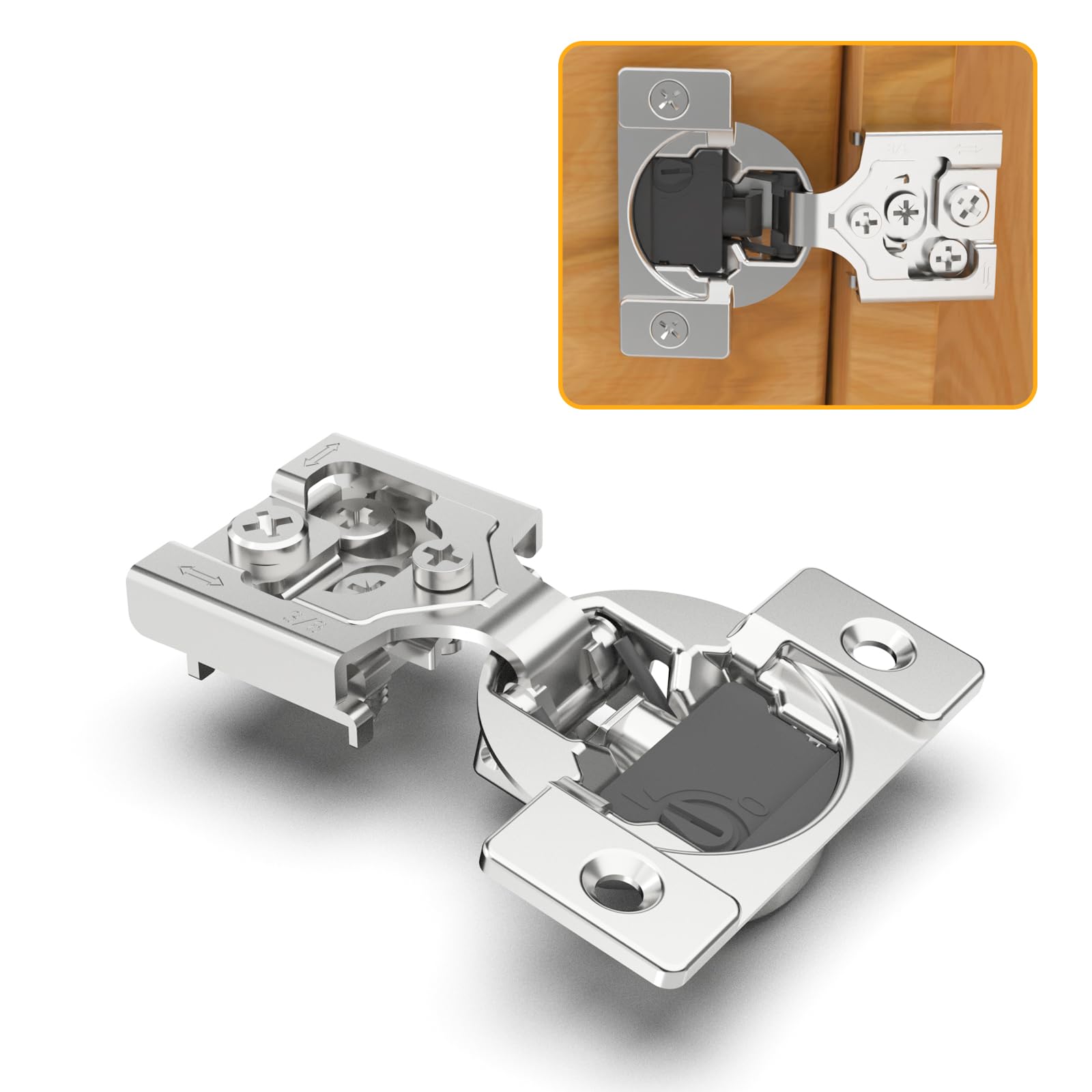 Chibery 20 Pack 3/8" Overlay 4D Soft Close Concealed Hinges for Face Frame Door, Adjustable Closing Speed, Smooth Slow Self Close Hinges, Satin Nickel, 105° Open Angle Stainless Steel Cabinet Hinges