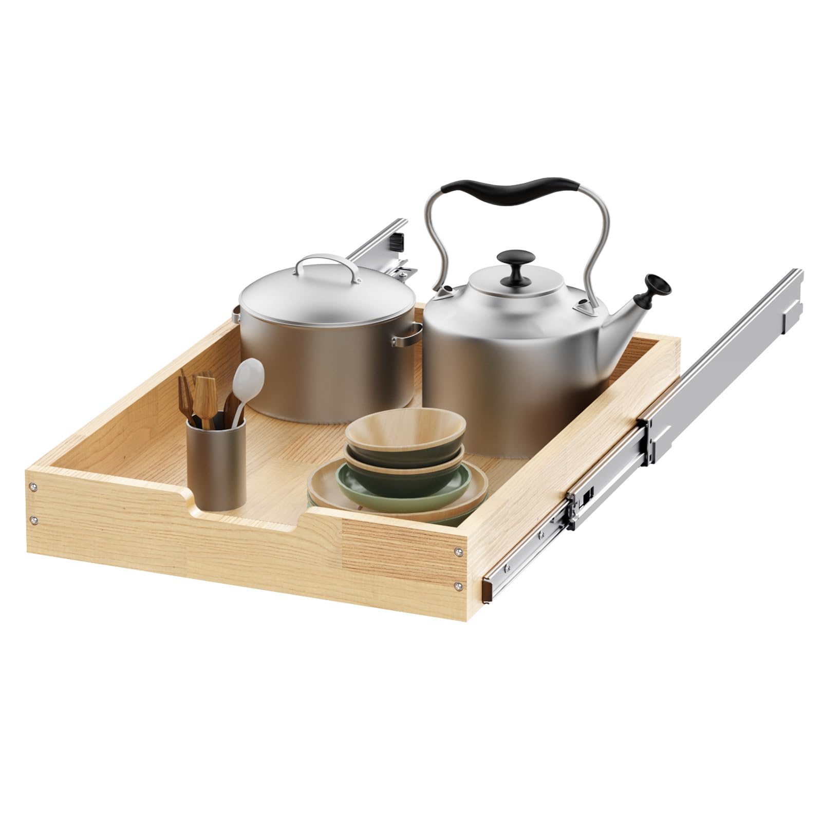 Sikarou Wood Pull Out Cabinet Organizer 11" W x 21" D, for 12" Cabinet Opening Heavy-Duty Sliding Drawers for Inside Cabinets Storage and Organization for Kitchen