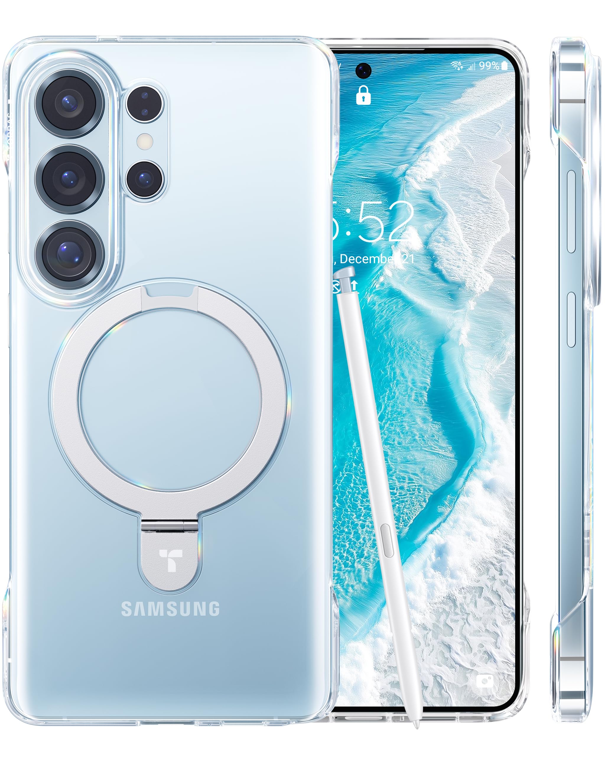 TORRAS Ultra Slim for Samsung Galaxy S26 Ultra Case Clear with Magnetic Stand, [Never Yellow] [Fit for MagSafe] [Open-edge]Frameless Thin Minimalist for S26 Ultra Case with Kickstand, Hard Protection