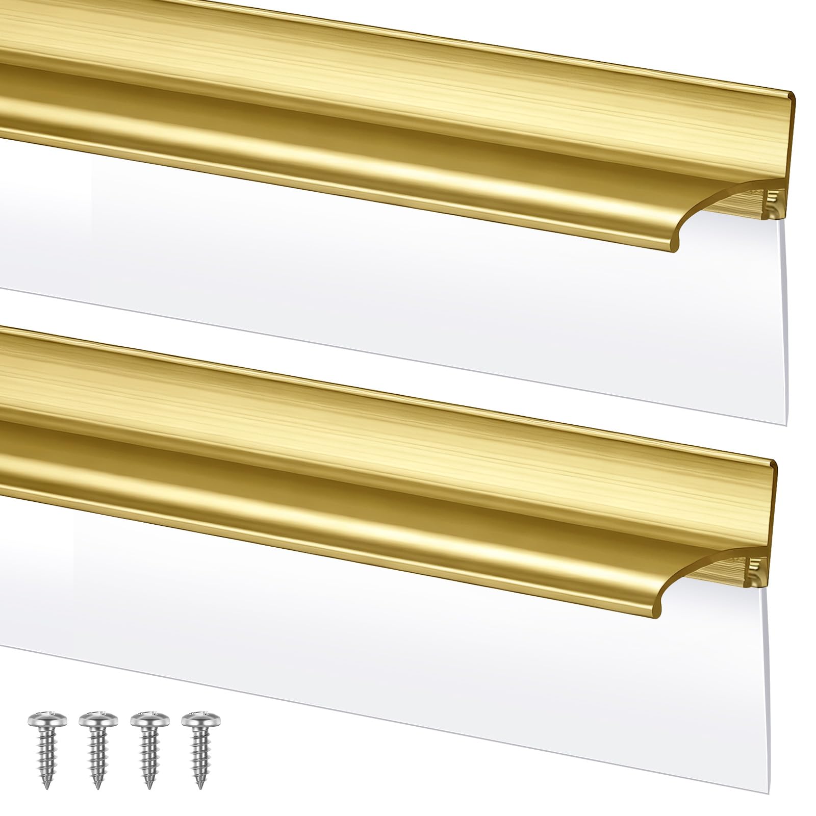 Hicarer 2 Pcs 30'' Chrome Framed Shower Door Replacement Drip Rail with Vinyl Sweep, Shower Door Water Deflector with Bottom Seal, Applied Mounting Tape and Screws(Gold)