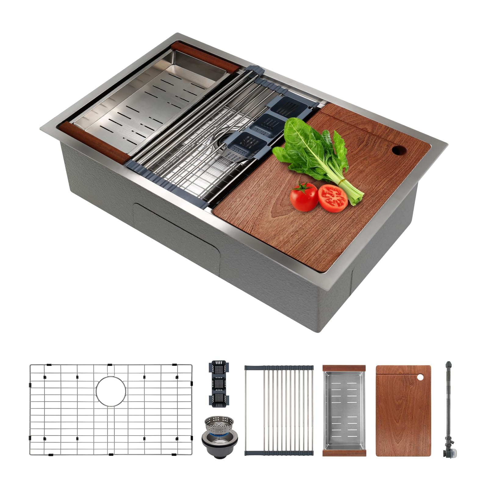 SANYCASA 30 Inch Undermount Kitchen Sink Superior Drain Kitchen Sinks 11 Gauge