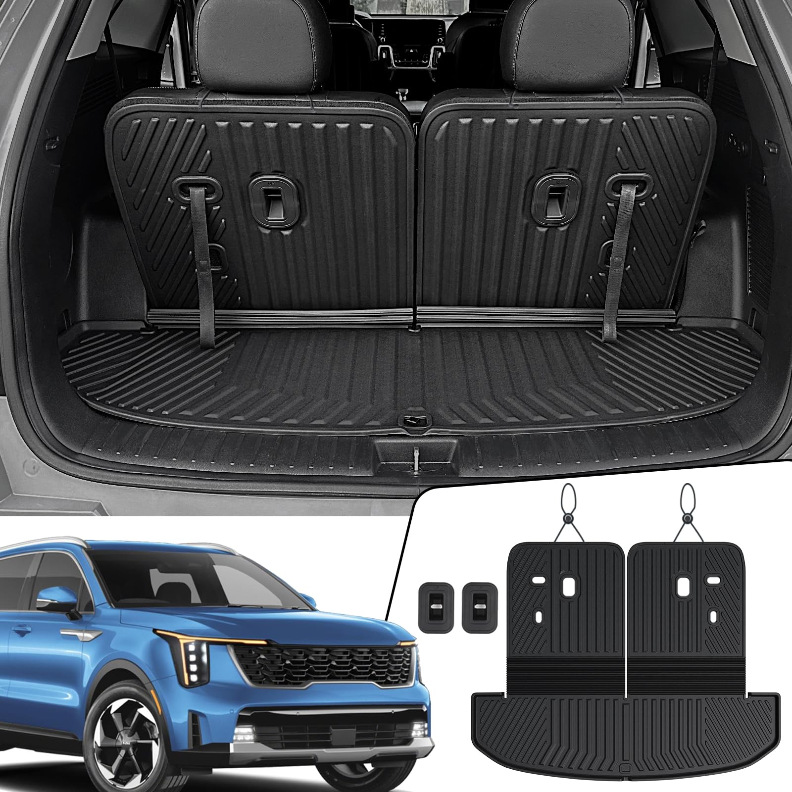 JOULARISE Cargo Mat with Backrest Mats 2-in-1 for 2021-2024 2025 2026 Kia Sorento 6/7 Seats Car Mat Accessories, All Weather TPE Interior Trunk Cargo Liner(Cargo Mat with Backrest Mats)
