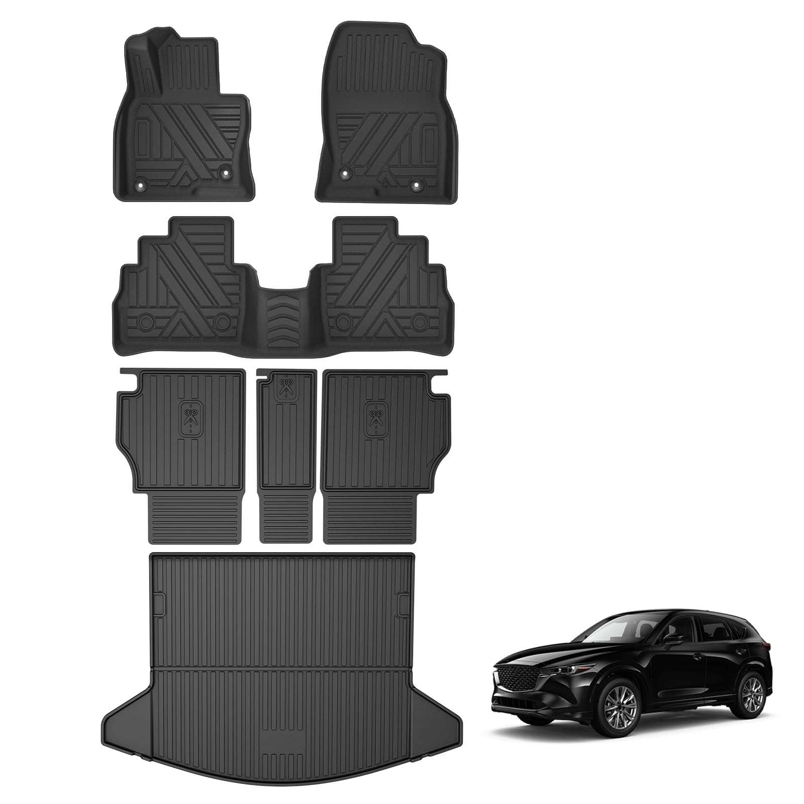 AOMSAZTO Floor Mats & Cargo Liner & Seat Back Mats Compatible with Mazda CX-5 2017-2025: Full Set Custom Fit All Weather Car Mats, Black
