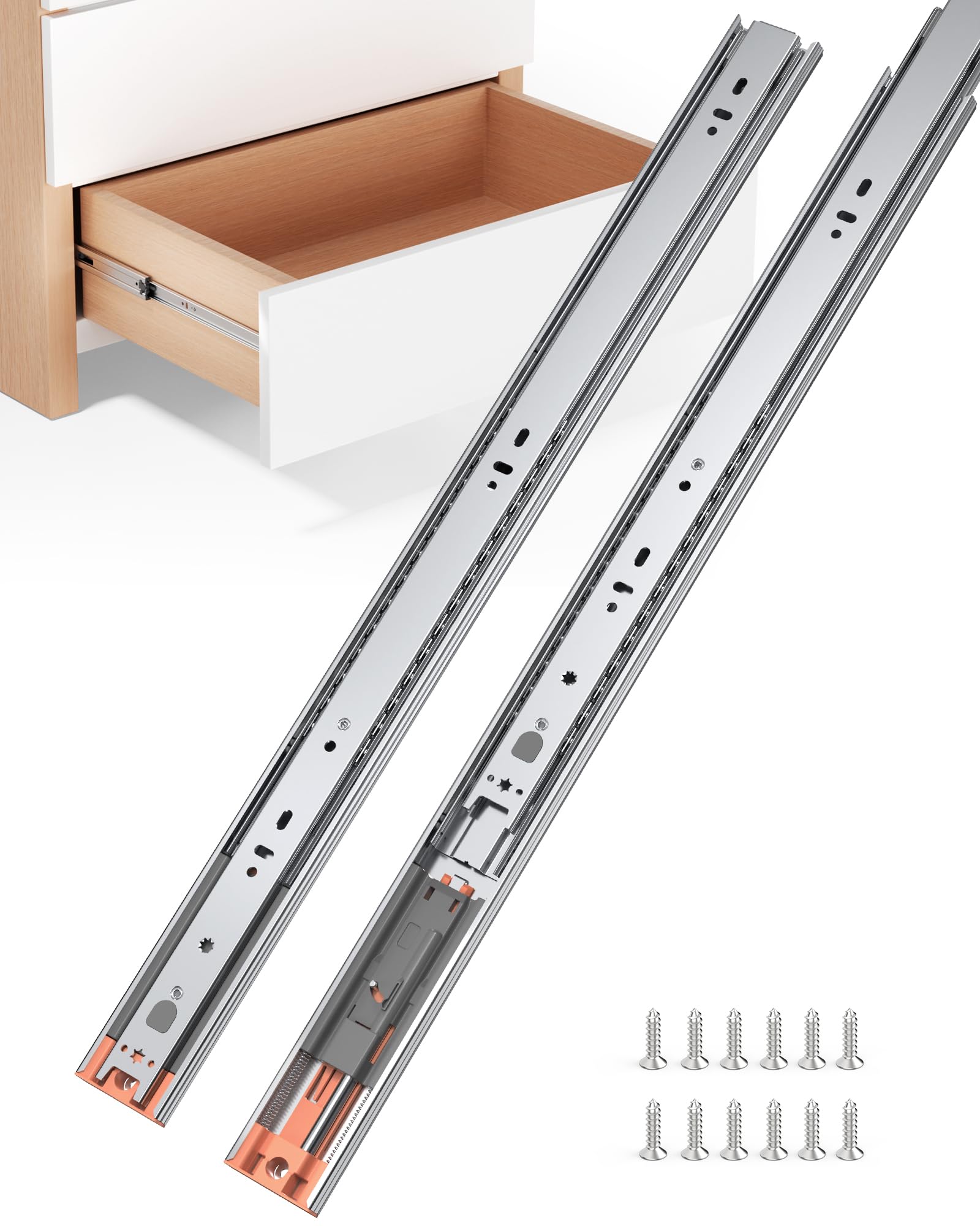Chibery 20 Inch Side Mount Soft Close Drawer Slides, 6 Pairs Heavy-Duty Full Extension Kitchen Cabinet Drawer, Metal Ball Bearing Smooth Slow Quiet Self Closing Dresser Glides Runners, 100LB Capacity