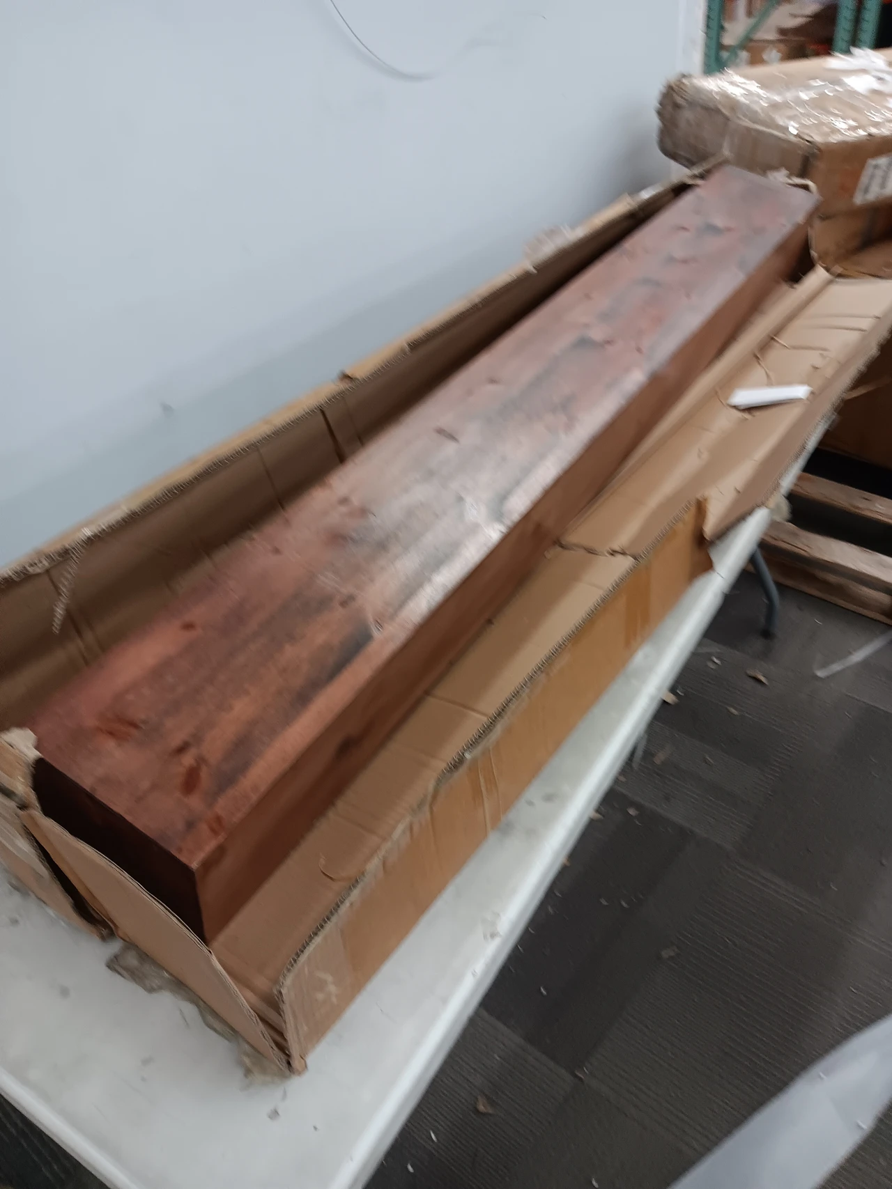 66 inch, floating mantle in rustic wood.