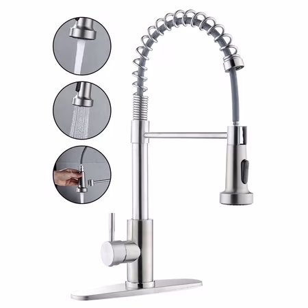 Kitchen Sink Faucet, Kitchen Faucets with Pull Down Sprayer Stainless Steel Single Handle Single Hole Brushed Nickel Commercial Industrial Spring Pull Out Laundry Farmhouse Kitchen Faucet