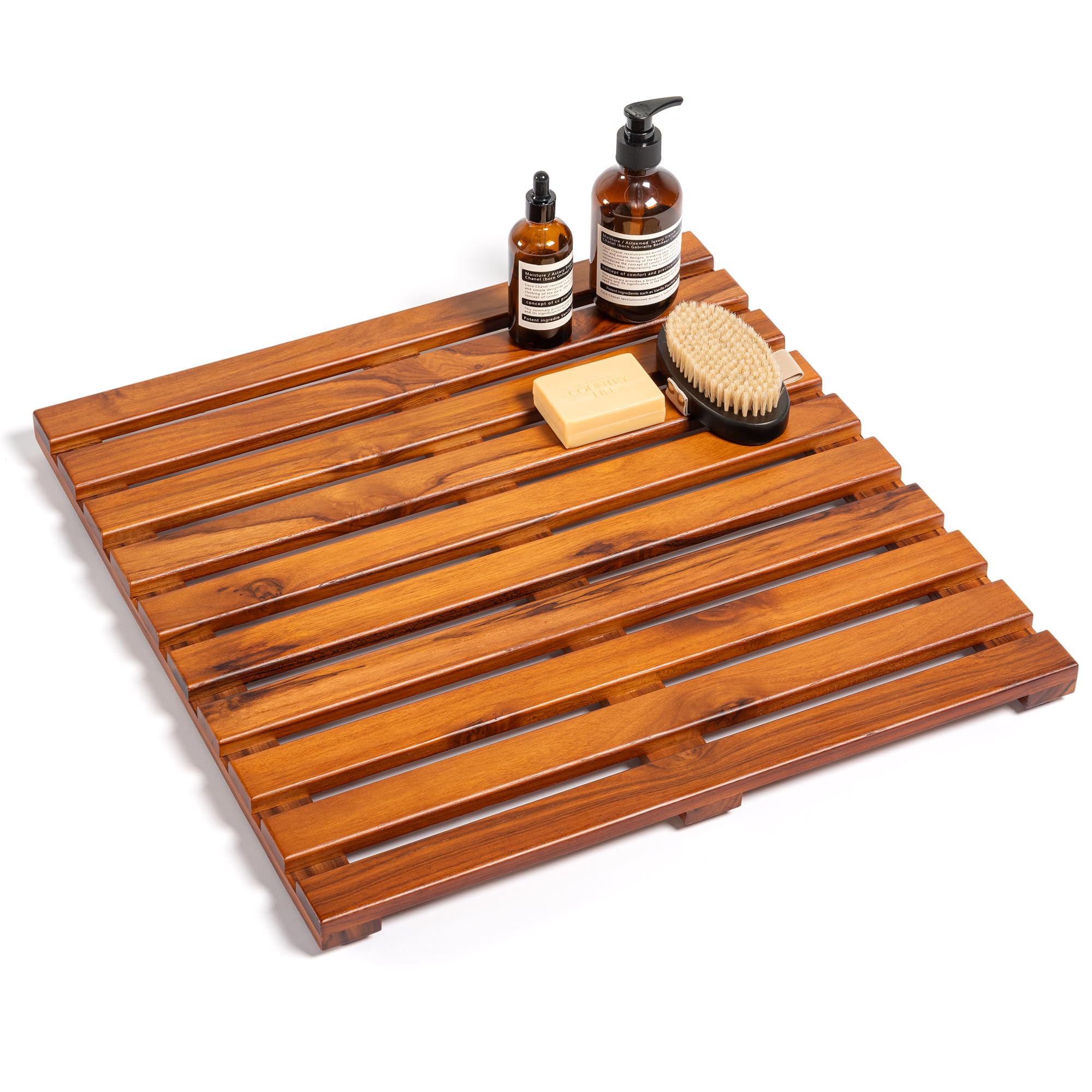 Teak Shower Mat - Premium Non-Slip Bath Mat for Bathtub & Shower, Natural Wooden Bathroom Floor Mat, Spa-Style Fast-Drying Bathtub Tray, Solid Teak Wood (20"x20")