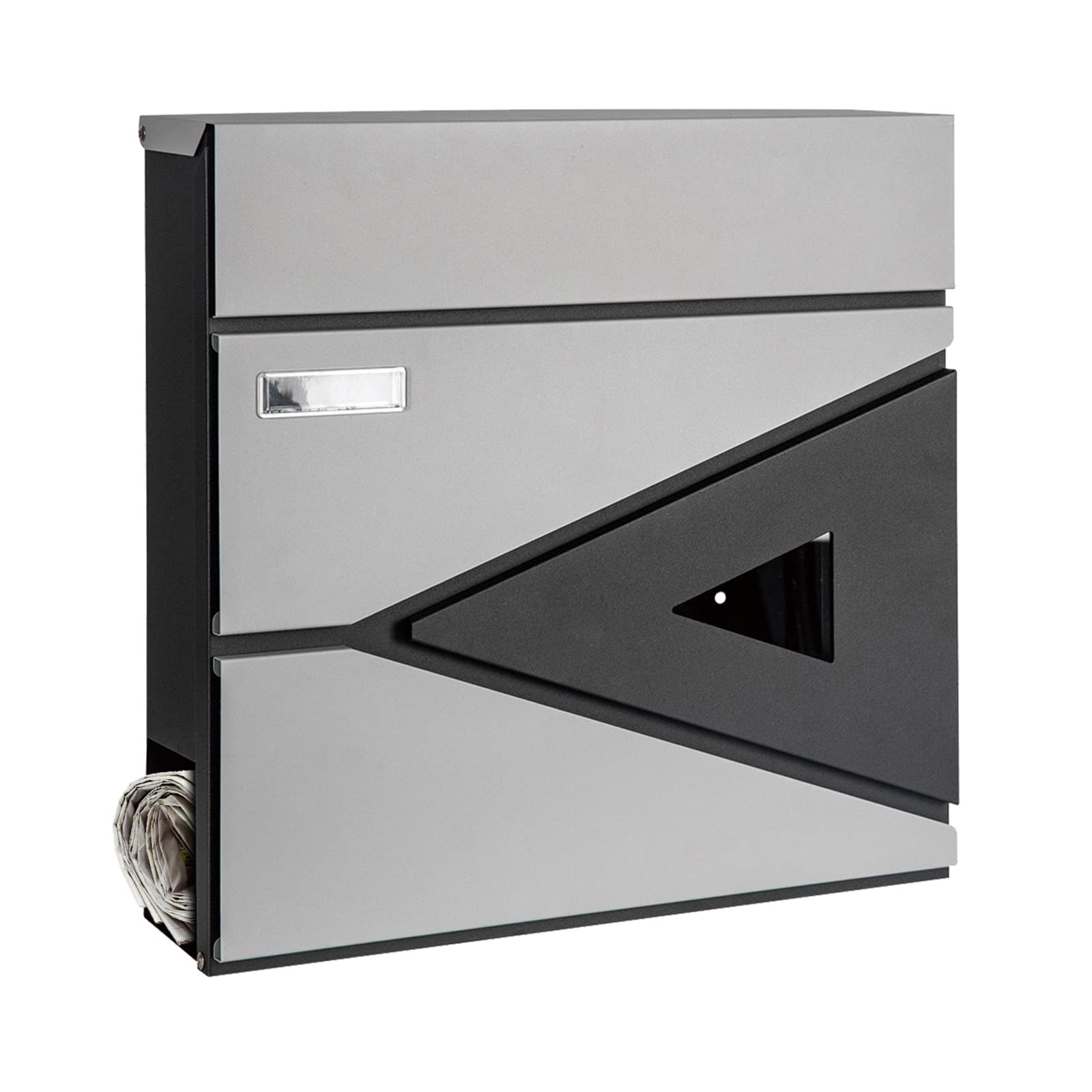 xhlokk Locking Wall-Mount Mailbox, Large Capacity Rust Resistant Mail Box, Security Key Drop Mailboxes for Outside with Newspaper Holder, Gray and Black
