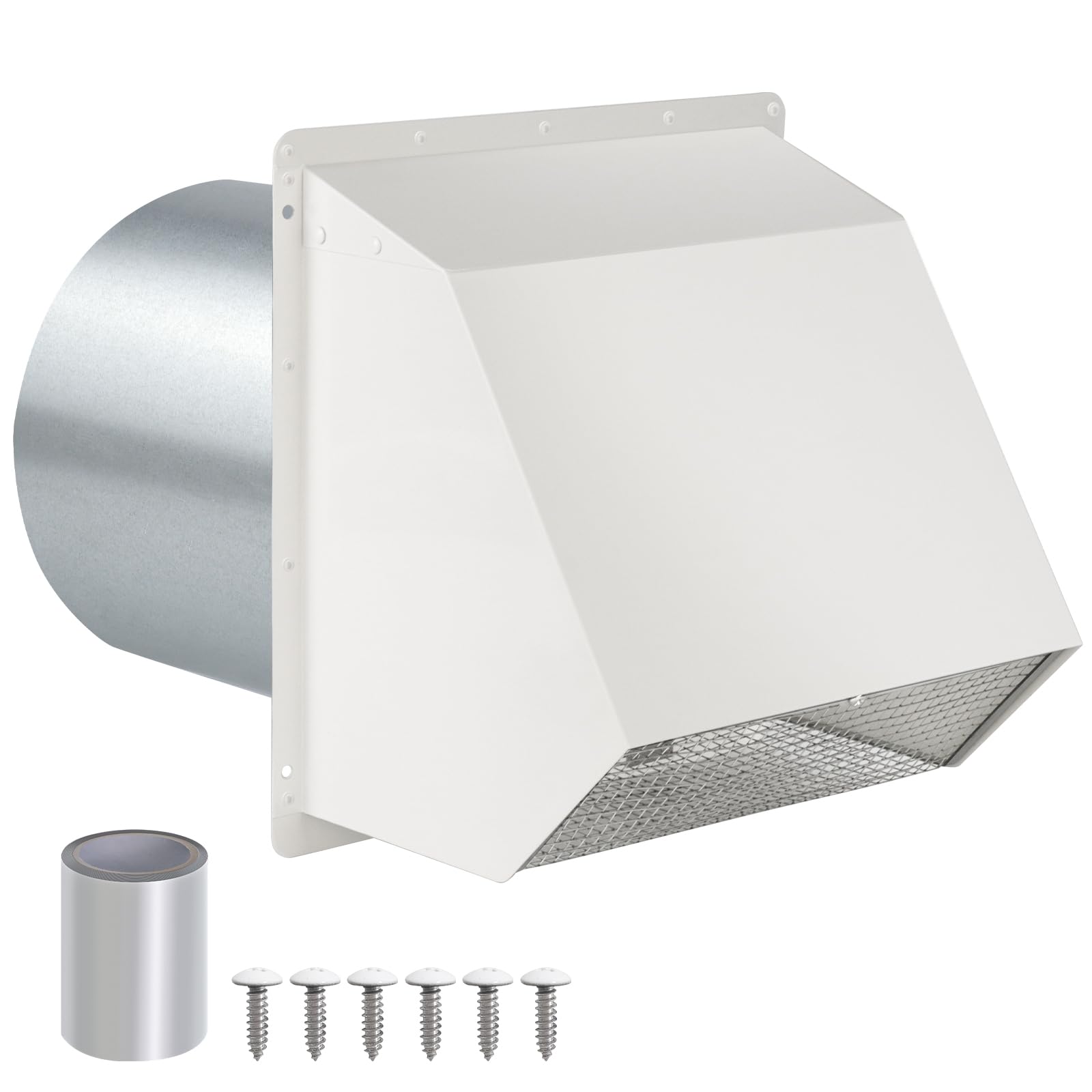 6 Inch Hooded Wall Vent with Screen and Damper,Wall Exhaust Vent Cover Cap,Dryer Vent Cover Outside,Exterior Wall Vent Hood Outlet Air Vent for Kitchen Range Hood Air Ventilation,Galvanized Steel,Whit