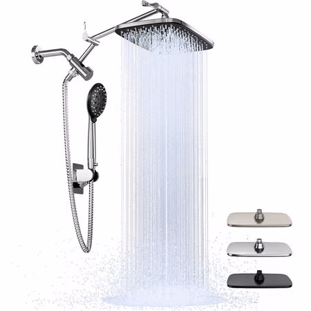 Ophanie 12 Inch Coverage High Pressure Rain Shower Head Combo with Adjustable Extension Arm, Wide Rainfall & 5 Modes Handheld Showerhead, Dual Anti-Clog Nozzles for Ultimate Experience, Silver Chrome