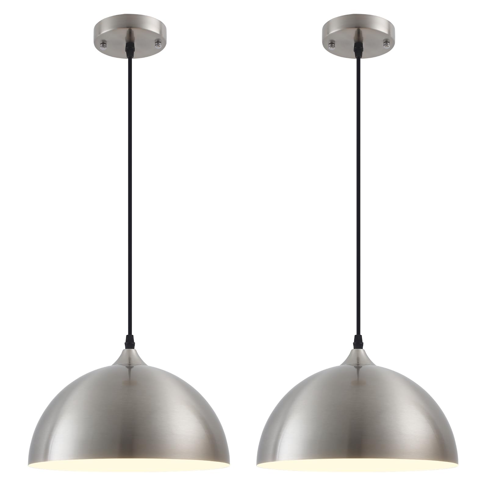 SESIMENT Brushed Nickel Industrial Pendant Light 11.8inches 2 Packs,Mental Hanging Light Fixtures for Kitchen Island,Dome Pendant Light,Ceiling Light Fixtures for Restaurant Dining Room Aisle