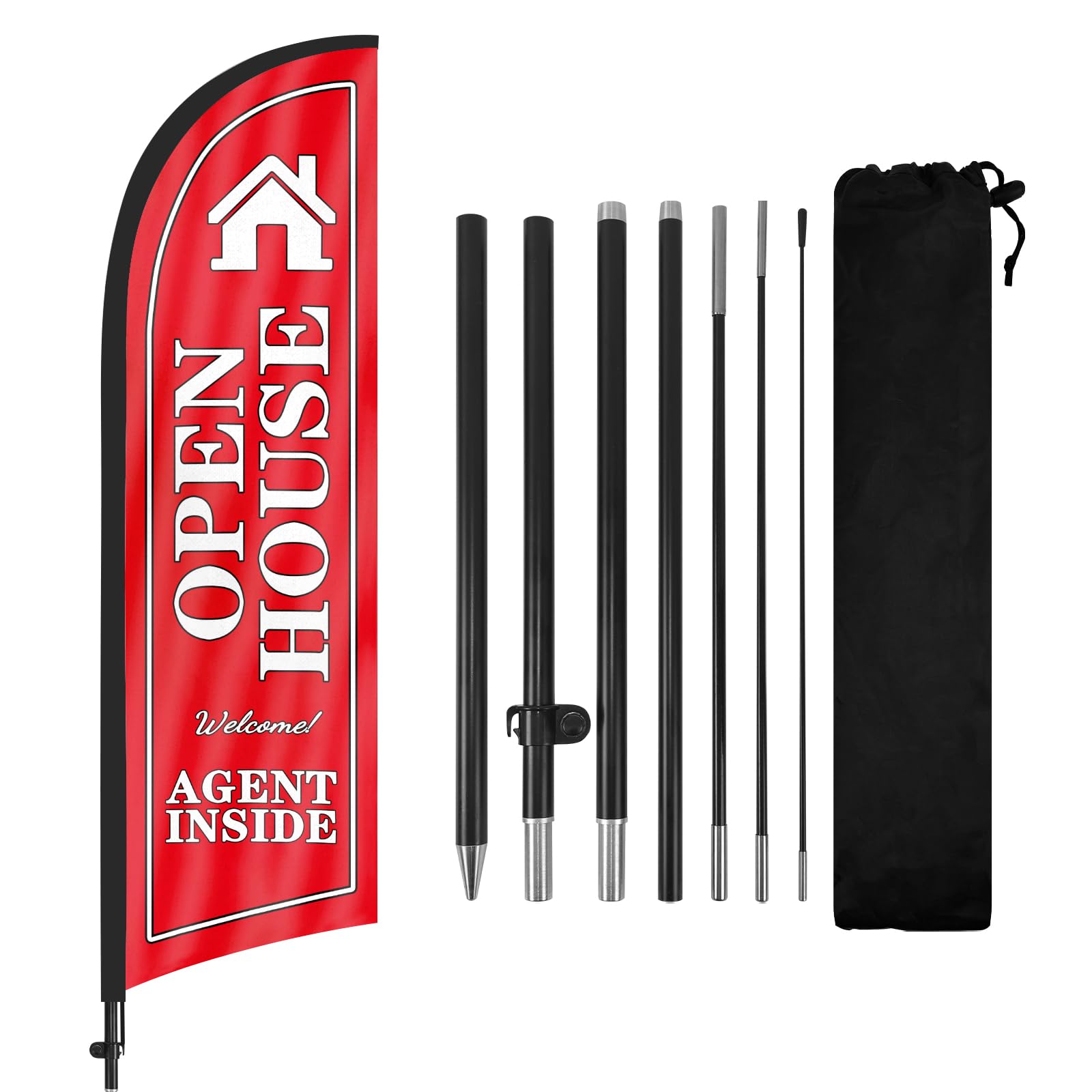 8.2ft Open House Feather Flag Kit Real Estate Agent Inside Ground Lawn Stake