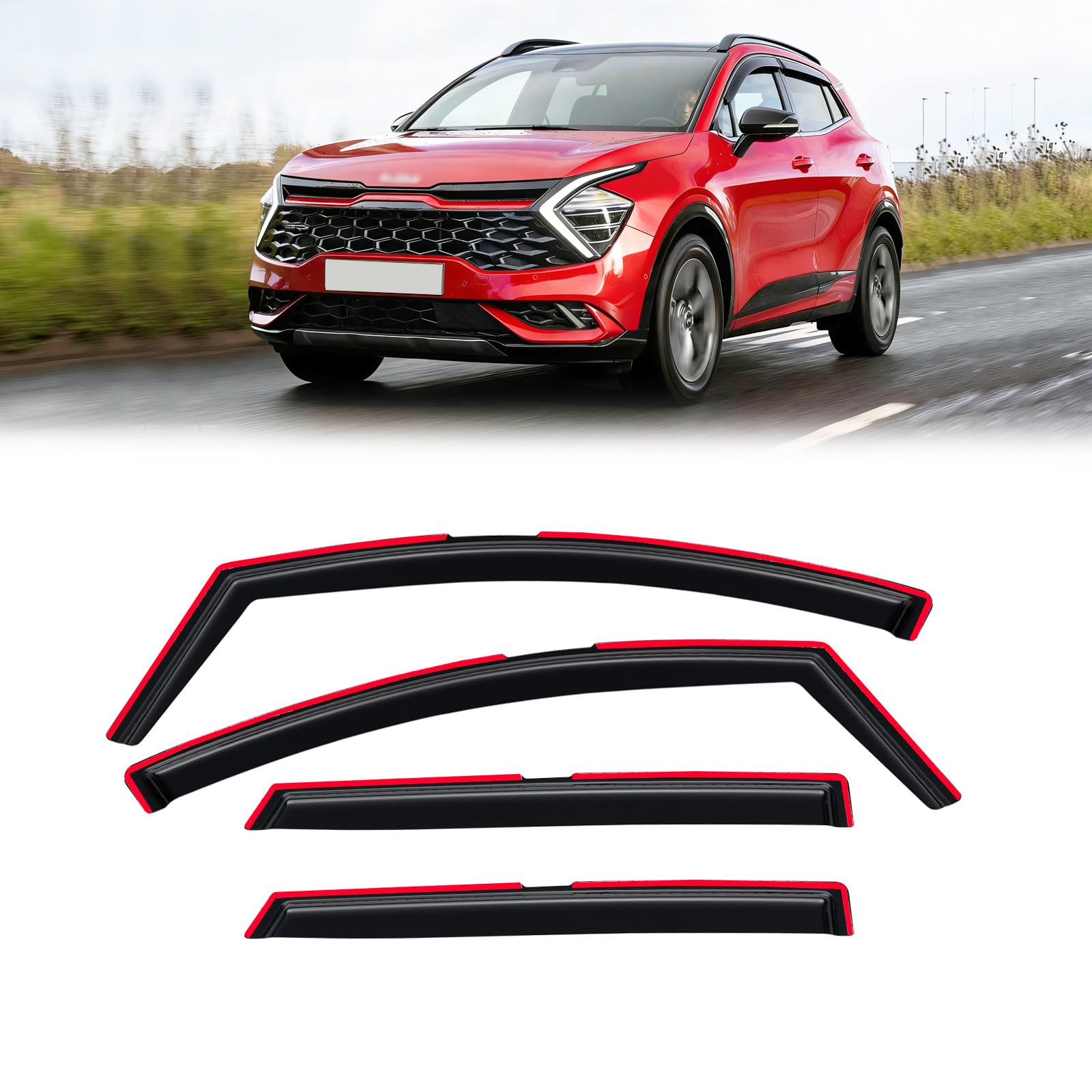 in-Channel Rain Guards for 2023-2026 Kia Sportage, Window Visor Shields Vent Deflector Shade Wind Dark Smoke 2024 2025 23 24 25 26, Tape-On Inside-Mount, 4PCS