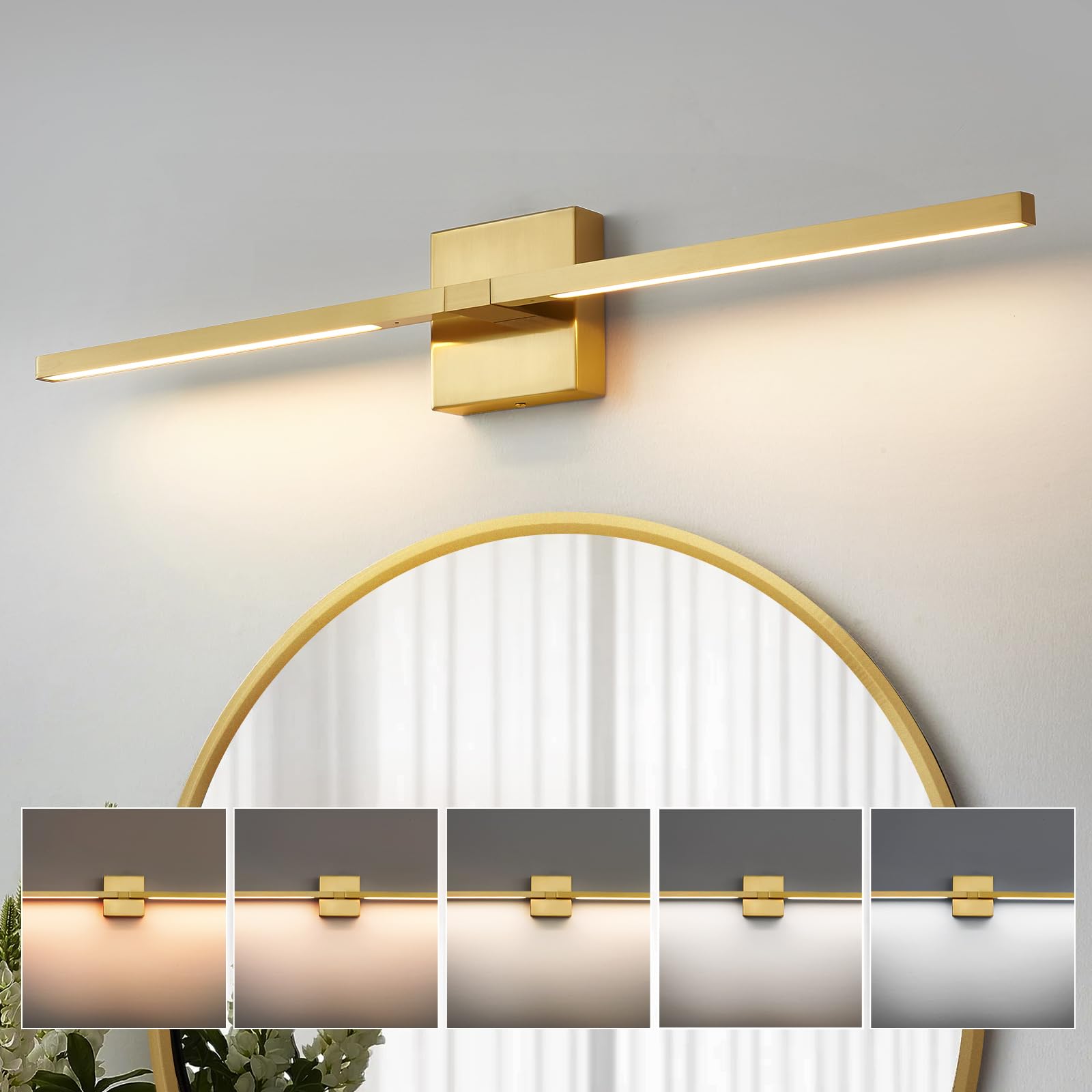 CCYCOL Gold Bathroom Vanity Light Fixtures - 30 inch Rotatable Modern 5CCT LED Vanity Lights for Bathroom Lighting Fixture Over Mirror Dimmable Bathroom Wall Sconce