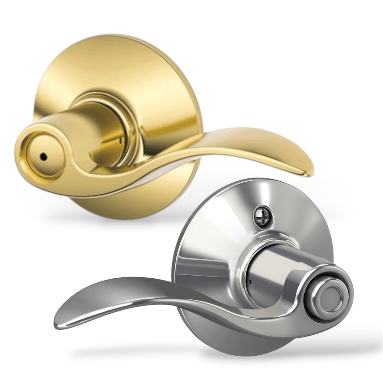 Schlage Split Finish Lever Set BRASS / CHROME - Locking Bed & Bath Lever Set NEW