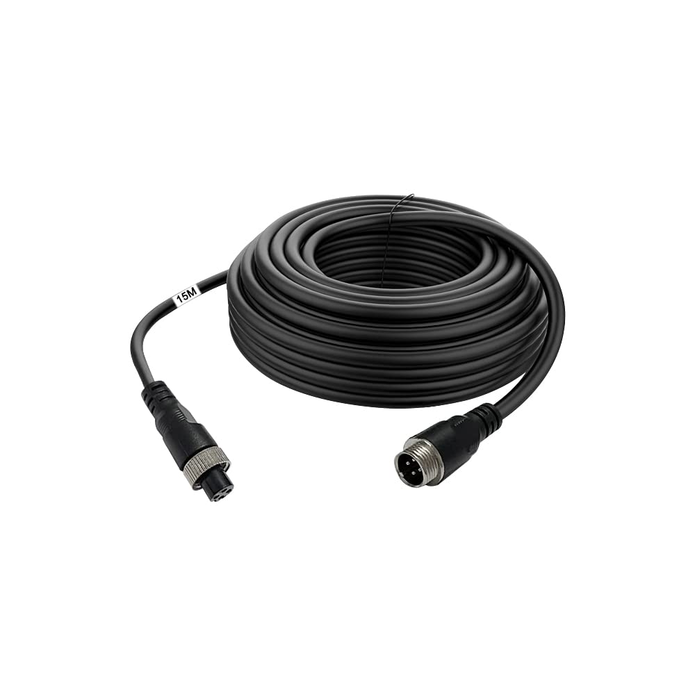 VOJKOREL Auto 4-pin Aviation Video Extension Cable, Backup Camera Extension Cable for Car, Trailer, Bus, Truck Reversing Rear View Camera.(49.2FT/15M)