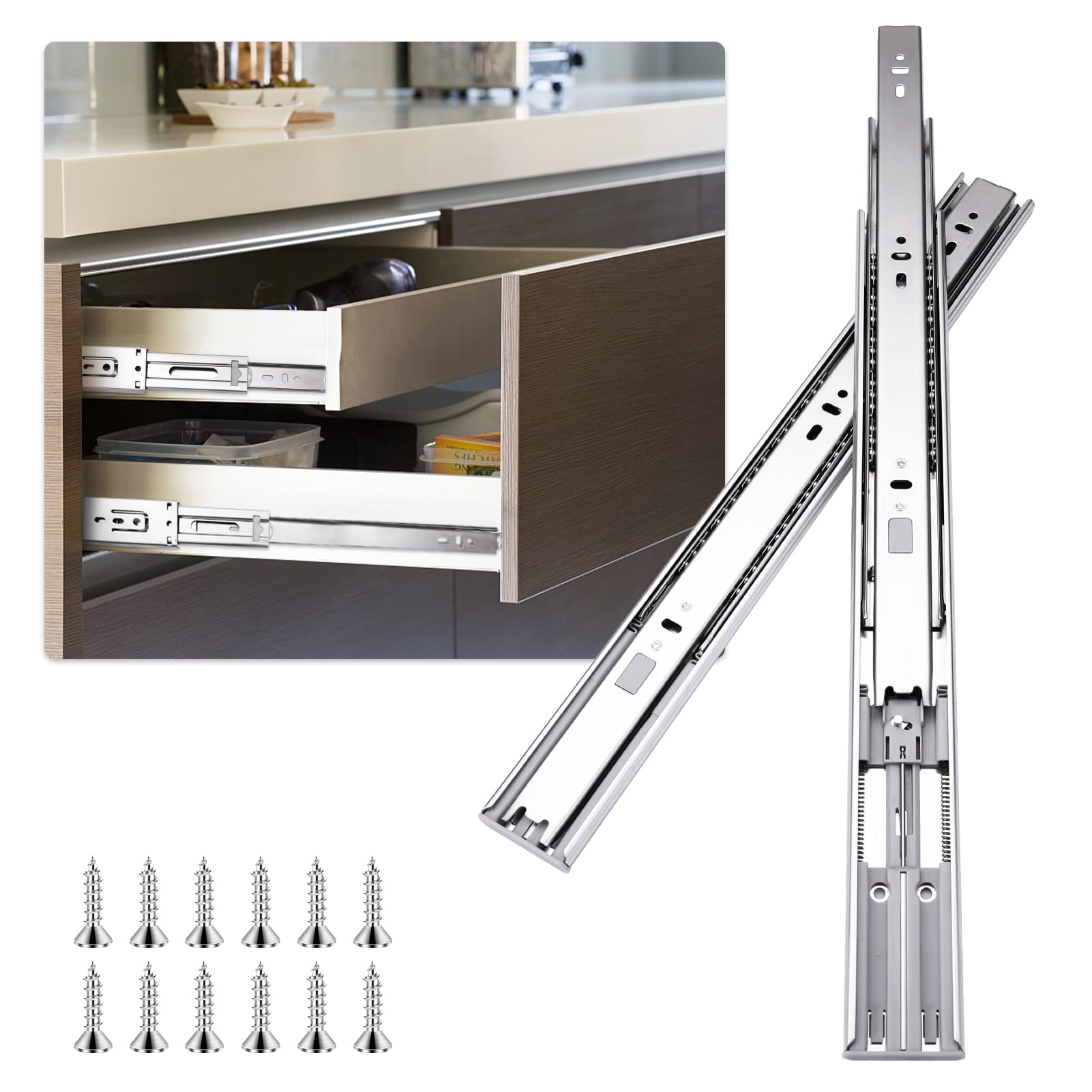 22 inch Drawer Slides 4 Pairs (8pcs) Soft Self Close Full Extension Ball Bearing Drawer Rails Side Mount Metal Dresser Runners for File Cabinet Trash Can Kitchen Wardrobe Glides 22" 100 LB Capacity
