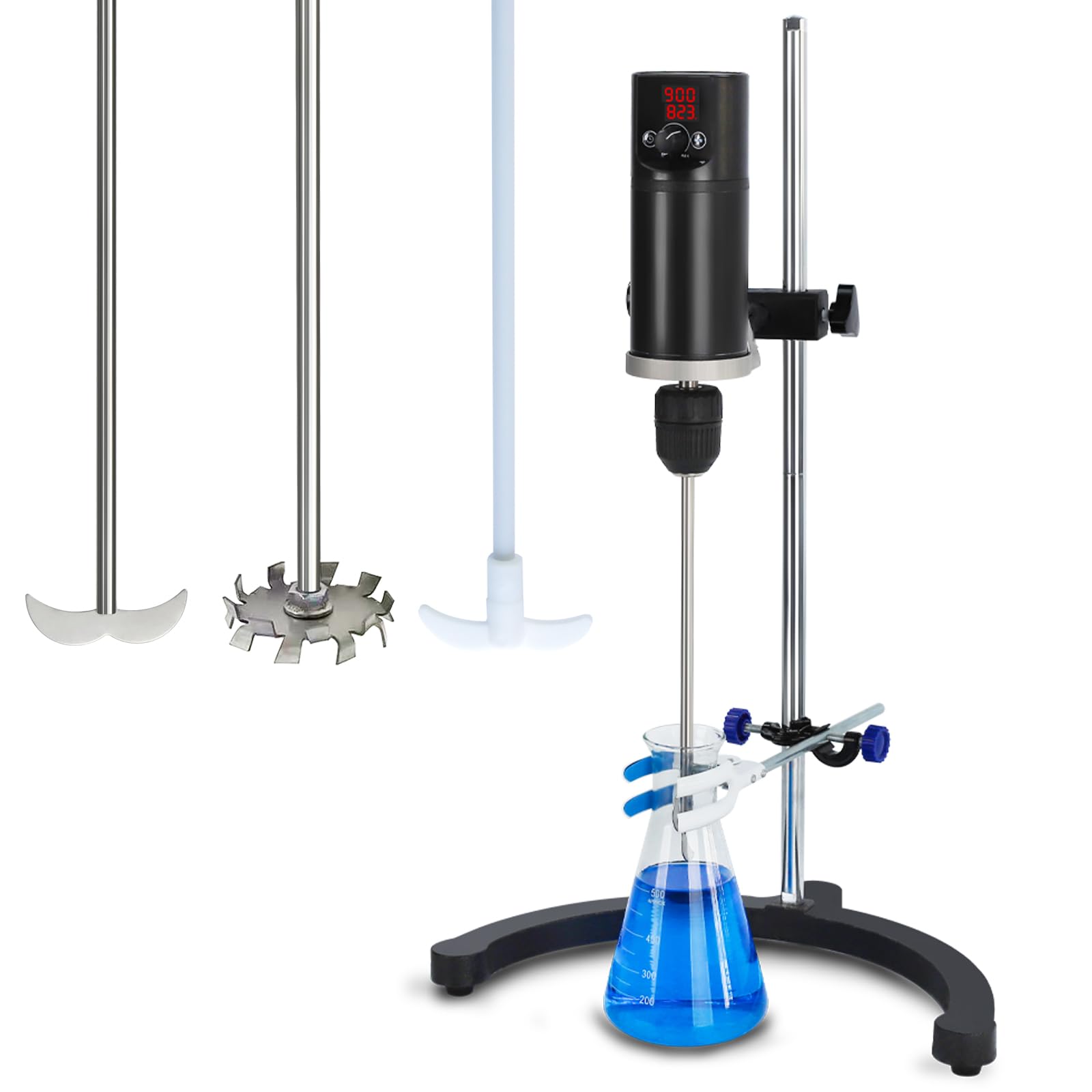 VOEDOR Electric Overhead Stirrer Max.40L 160W 100-2000RPM 10000mPa.s LCD Digital Lab Mixer Time and Speed Adjustable Equipped with Three Different Types of Mixing rods for Various uses