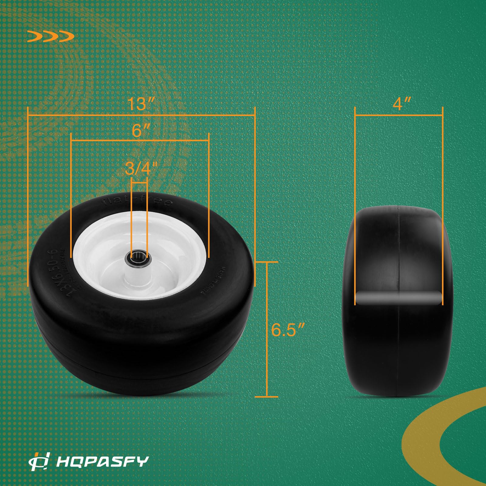 HQPASFY 13x6.50-6 Flat-Free Lawn Mower ZTR Tire Wheel Set of 2 1/2" 5/8" White