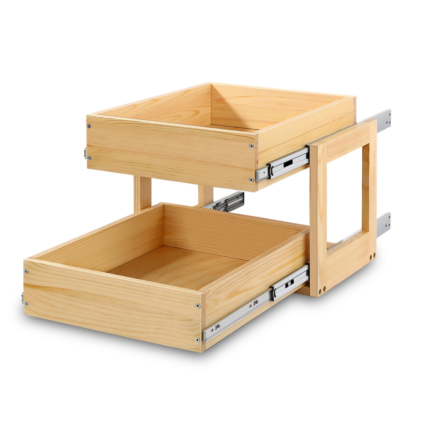 Mulush Pull Out Cabinet Organizer, 17''W×21''D×16''H Soft Close Slide Out Wood Drawer Shelves Storage for Kitchen, 2-Tier, Finished, Heavy-Duty, Bottom Assembly