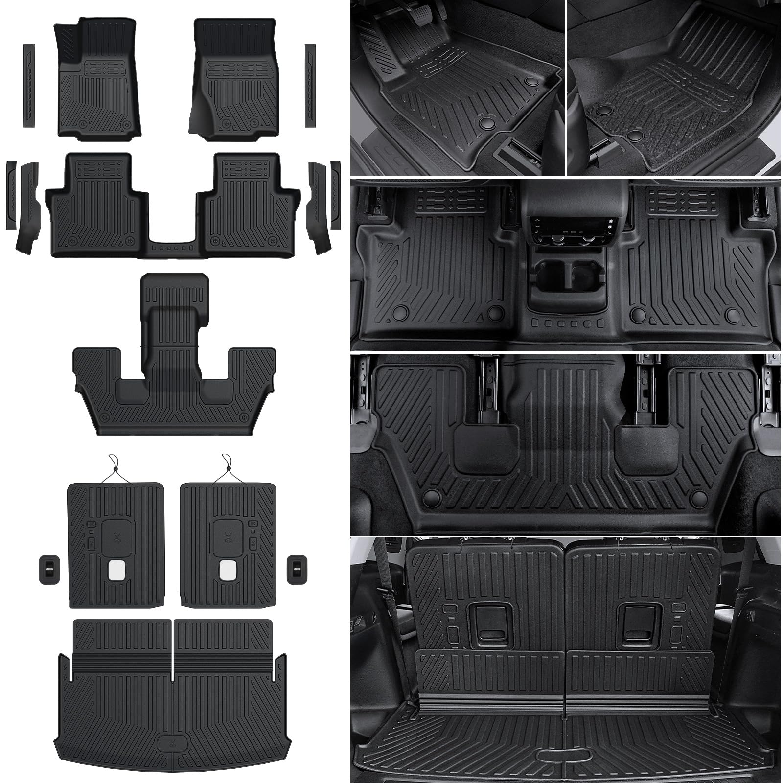 HOUCLEMIC Floor Mats for 2021-2025 2026 Jeep Grand Cherokee L (6-Seater w/o 2nd Row Center Armrest Only), TPE All Weather Protection Durable Trunk Cargo Mat for Jeep Grand Cherokee L Accessories