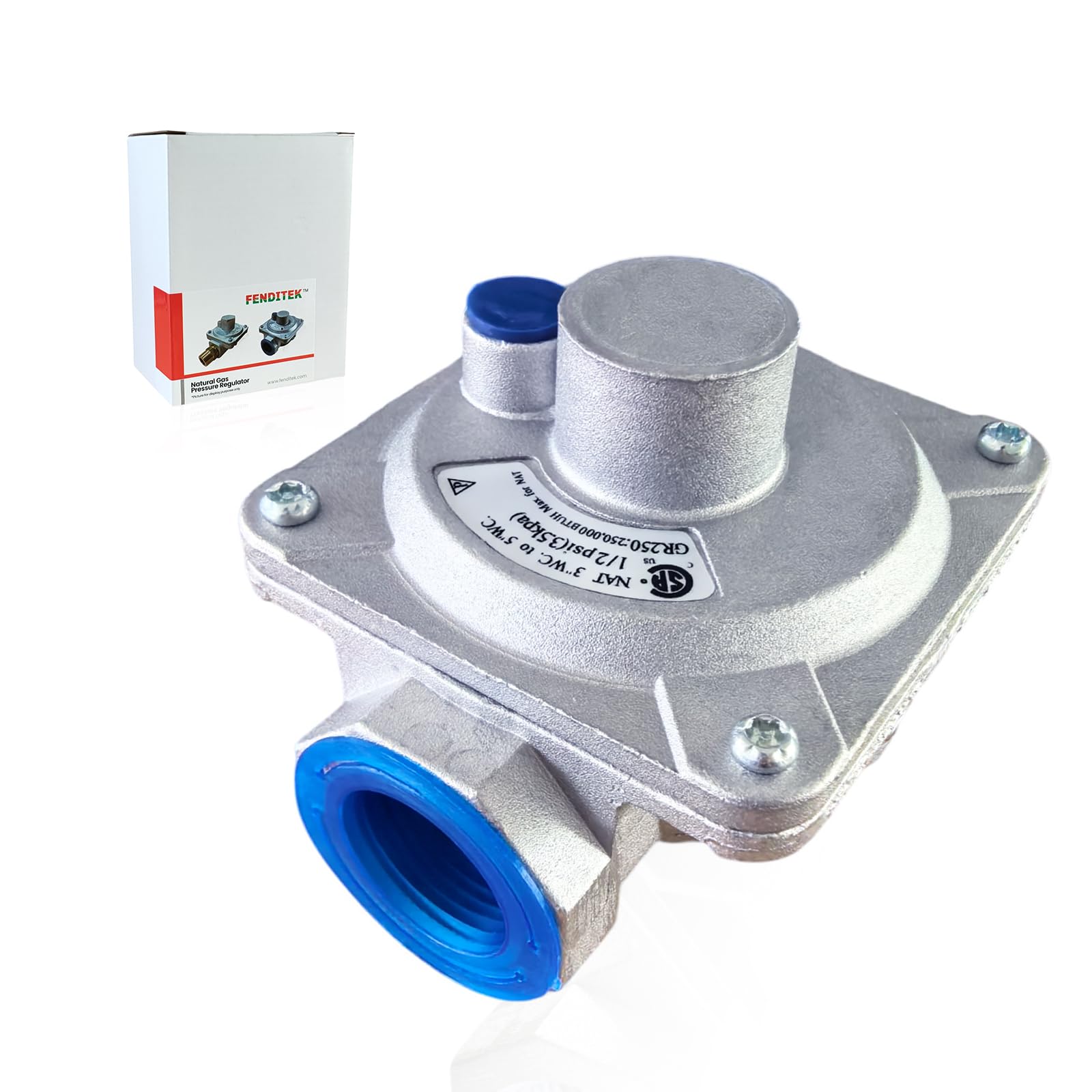FENDITEK 3/4" NPT Natural Gas Pressure Regulator Outlet 3" inlet 6" Water Column Range，Commercial Grade Gas Regulator for HVAC, Boilers, Grills and Industrial Applications