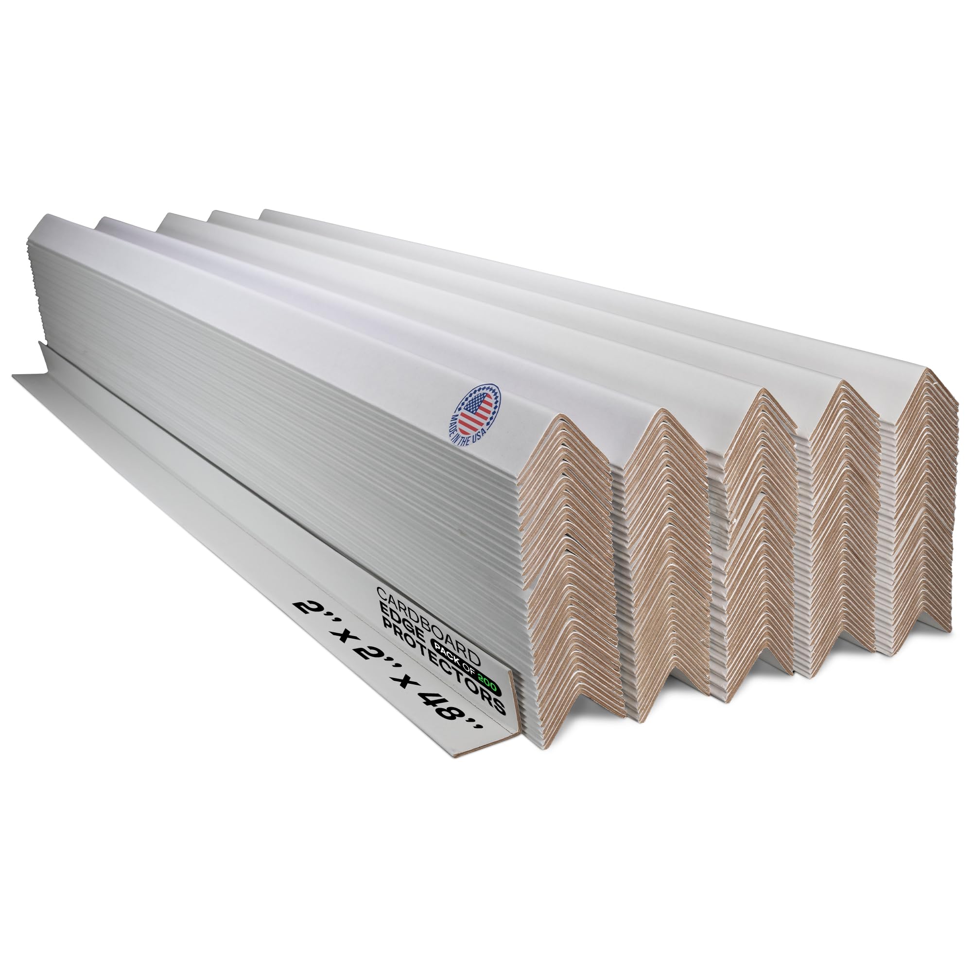 IDL Packaging 2” x 2” x 48” Cardboard Edge Protector (Pack of 200) - Corner Protectors for Shipping, Storage, & Moving – Reinforced Corner Guard Protection for Pallets, Wall Corners, & Furniture