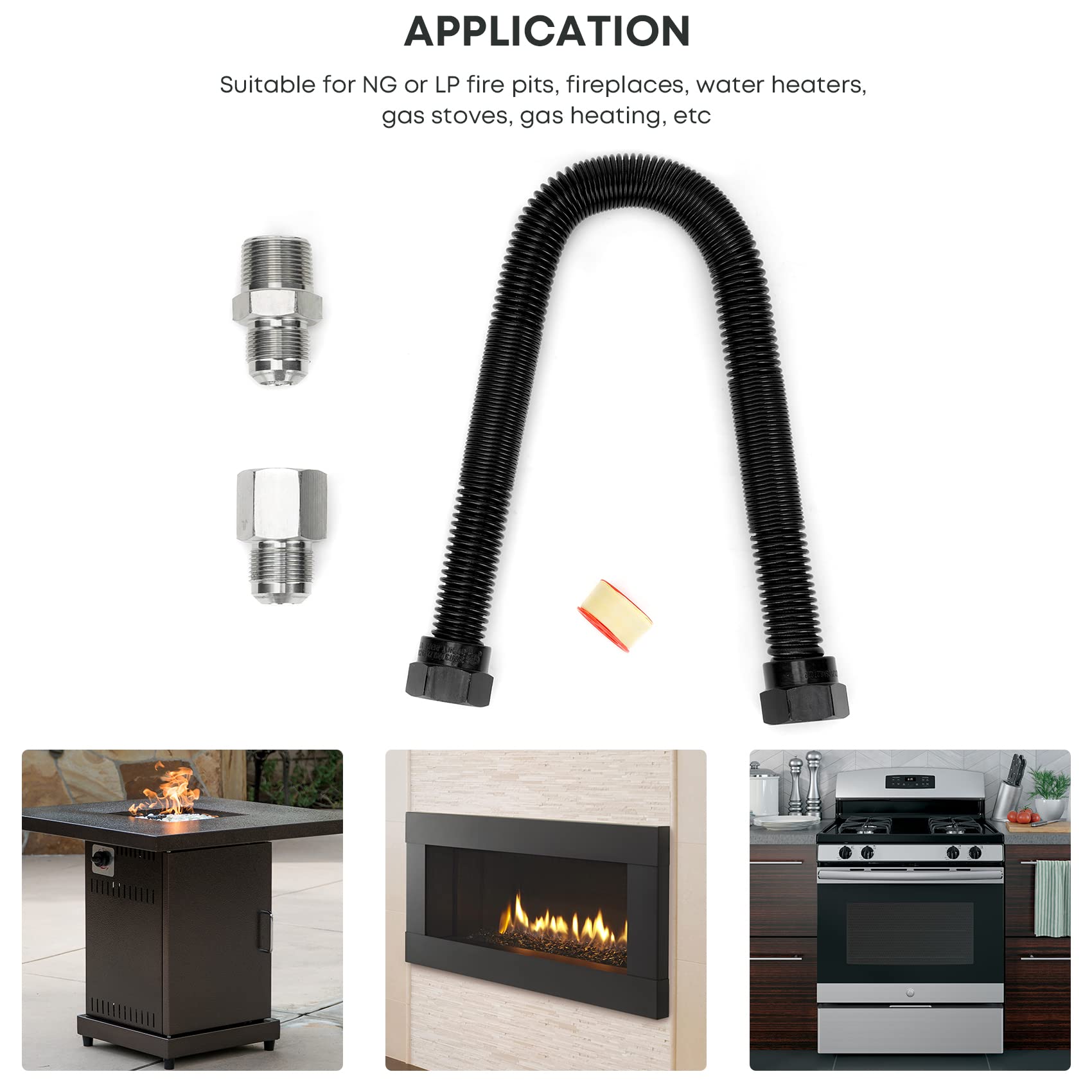 Stanbroil 18" Gas Line Hose Non-Whistle Flex Gas NG/LP Fire Pit, Stove Fireplace