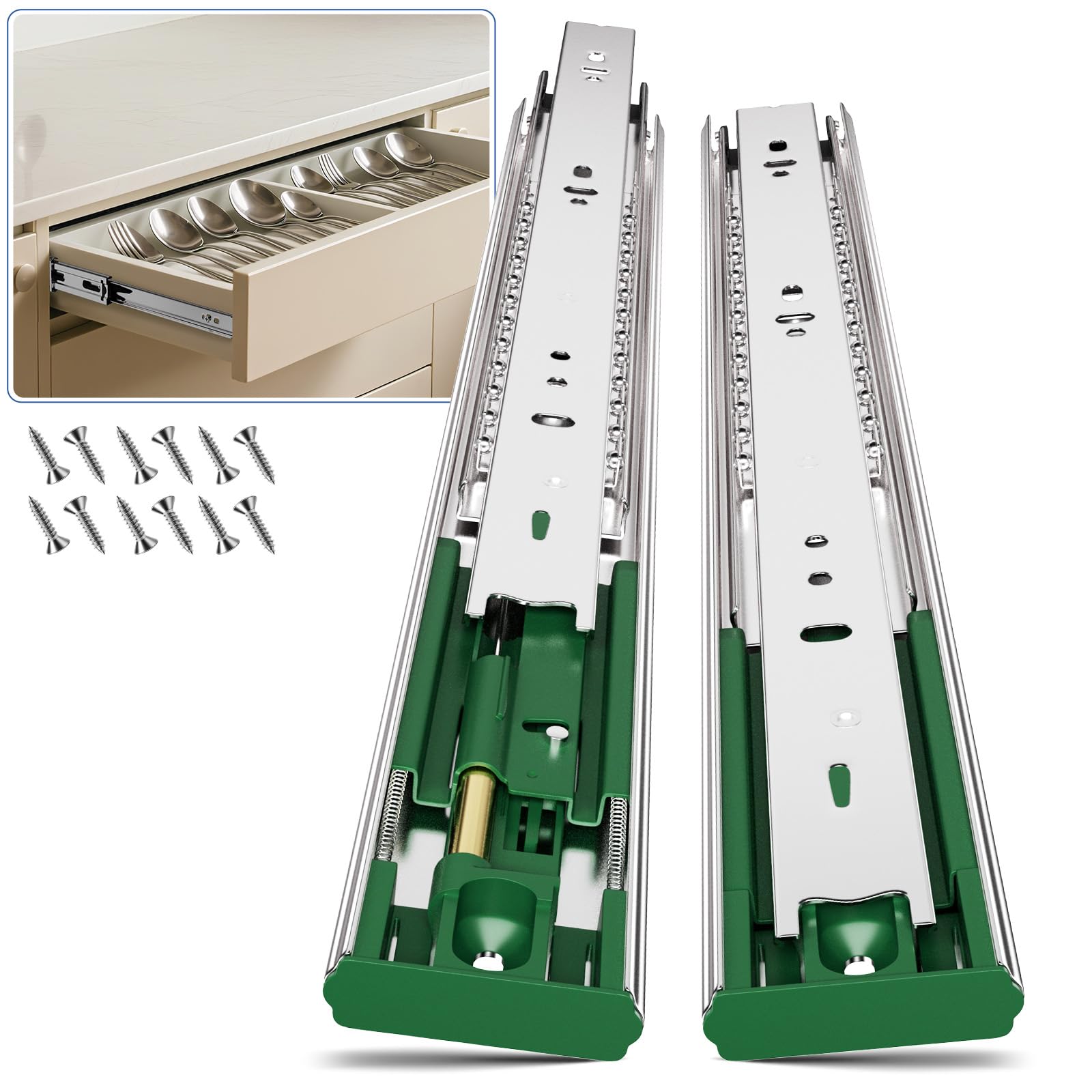 Ubisin 6 Pairs Soft Close Drawer Slides 24 Inch, Full Extension Heavy Duty Ball Bearing Cabinet Rails, Quiet Silent Side Mount Drawer Glides for Kitchen,Office,Tool Box,Dresser, 100 LB Capacity