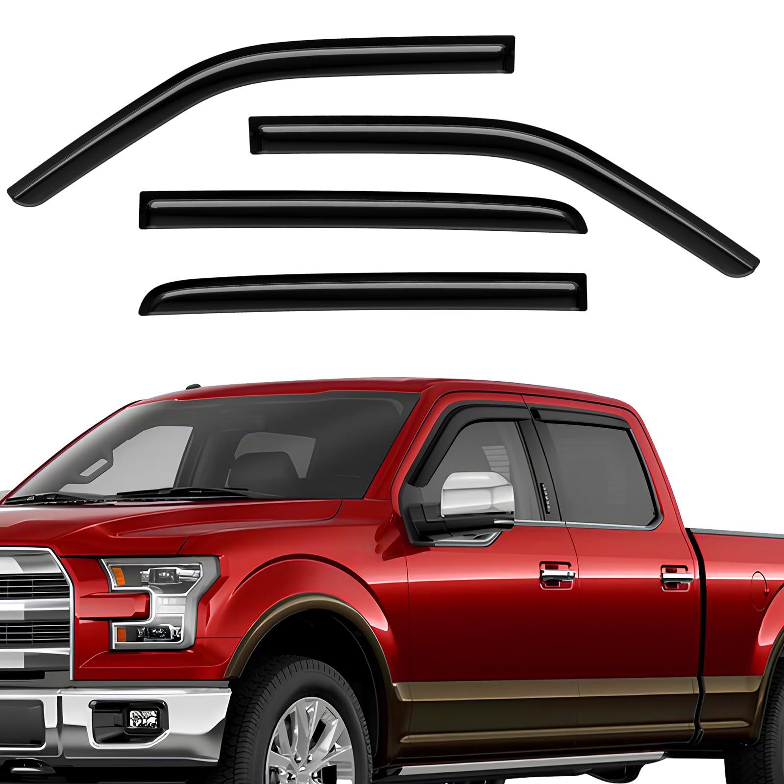 ISINLASSO Rain Guards Compatible with Ford F150 SuperCrew 2017 2018 2019 2020 2021 2022 2023 2024 2025, Durable Tape-on Window Deflectors 2017-2025 F150 Trucks Window Rain Guard 4PCS
