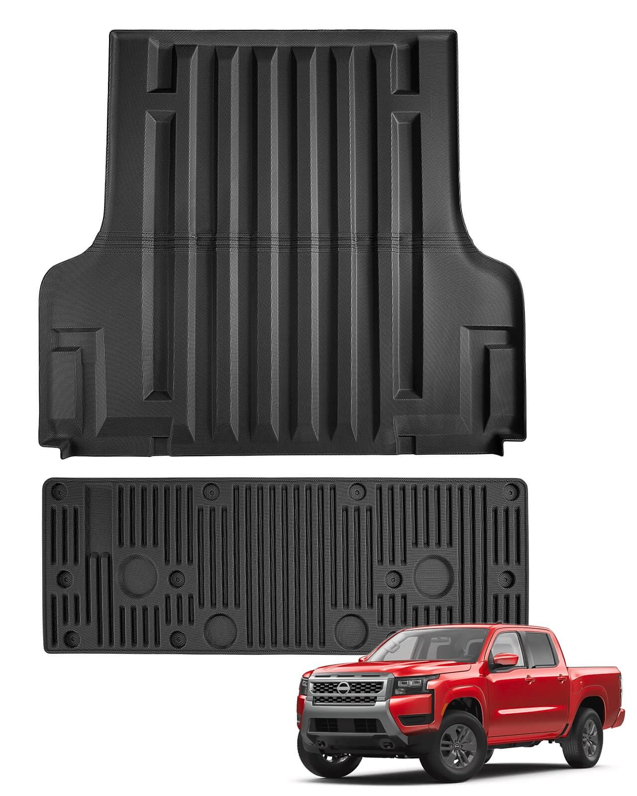 Truck Bed Mat Tailgate Mat for Nissan Frontier 2022 2023 2024 2025 2026, Truck Replacement Liner for 5FT Bed & Circle Style Tailgate, All Weather Non-Slip TPE Black Accessories