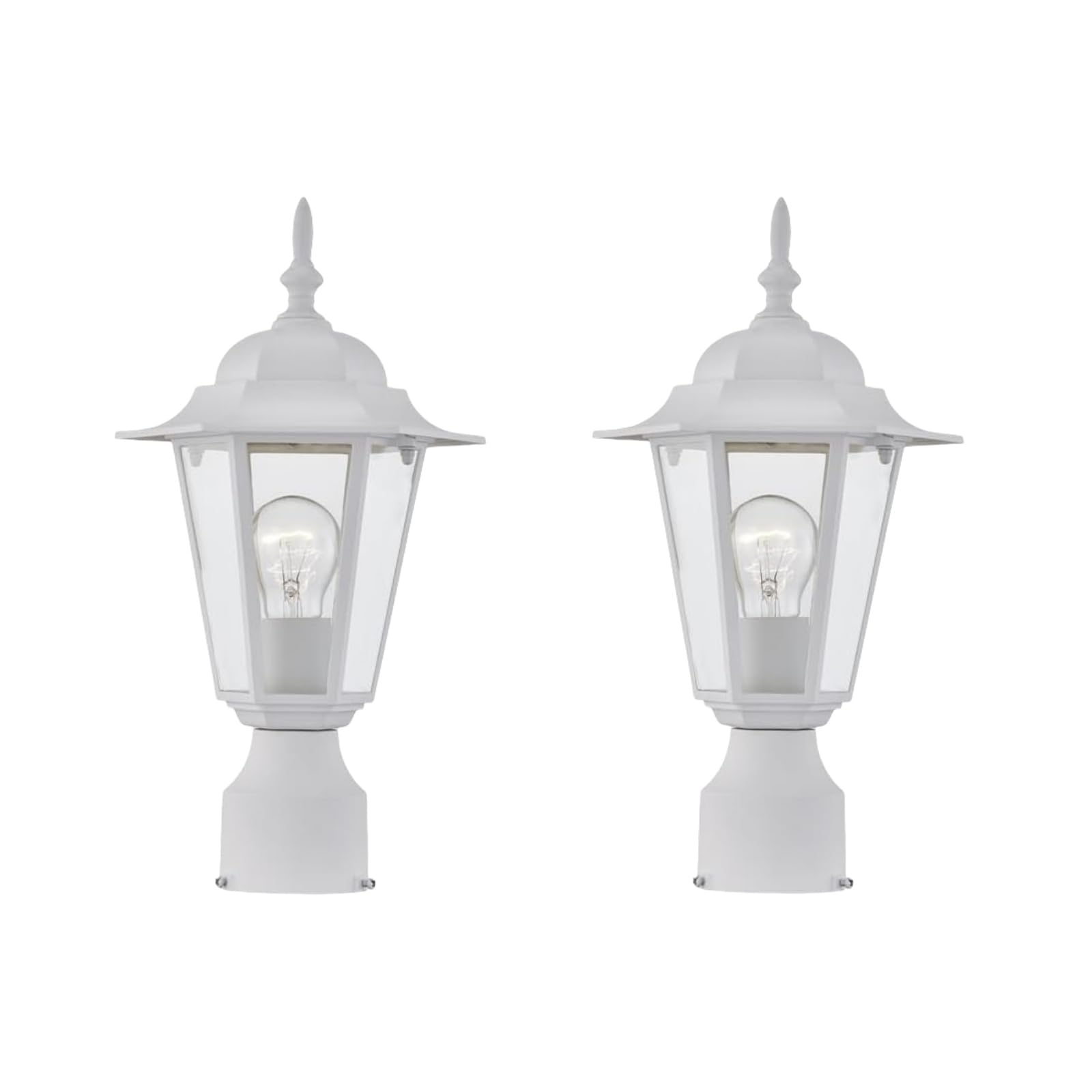 WISBEAM 2 Packs Outdoor Post Light, Pole Lantern, E26 Base 60W Max, Aluminum Housing Plus Glass, Wet Location Rated, ETL Qualified, Bulbs not Included, White